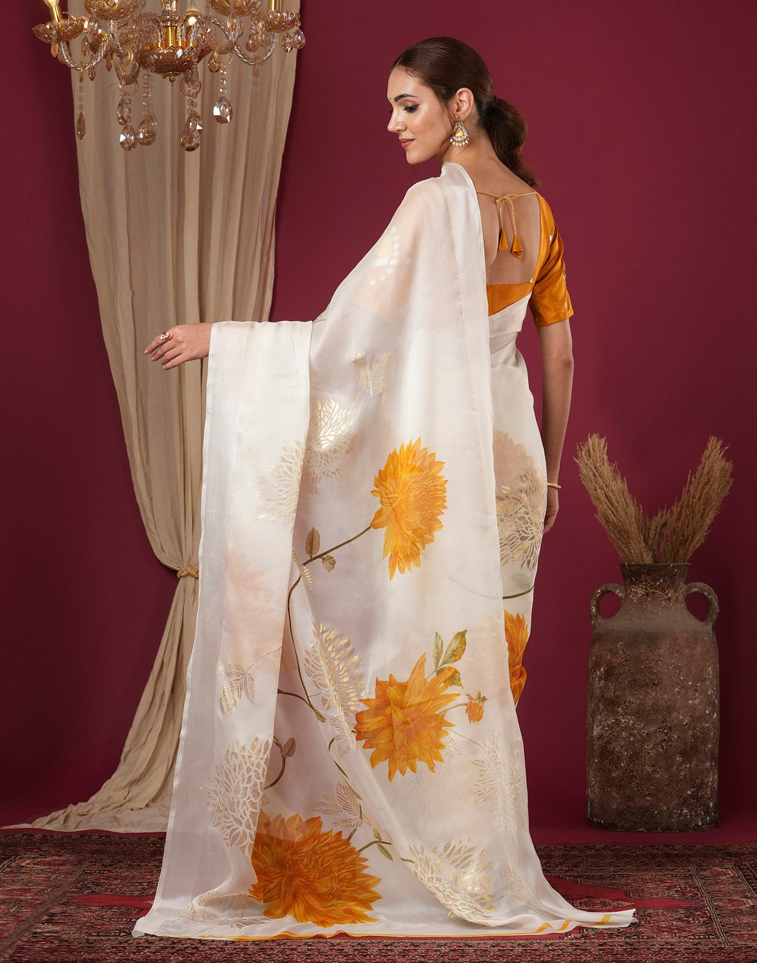 Off White Silk Foil Printed Saree