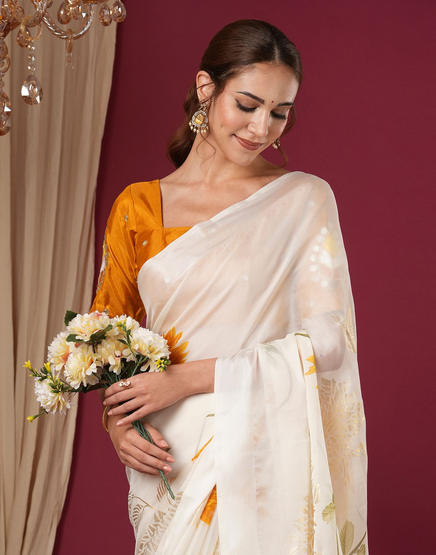 Off White Silk Foil Printed Saree