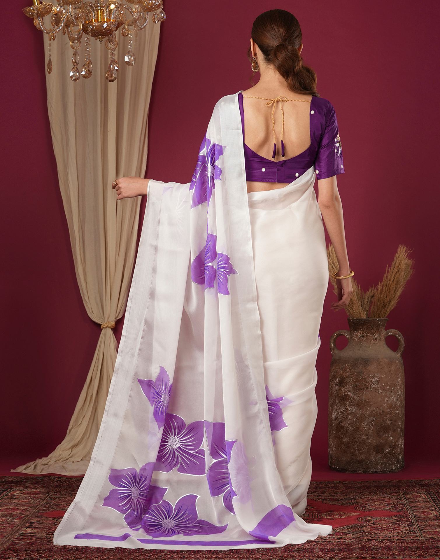 Off White Silk Floral Foil Printed Saree