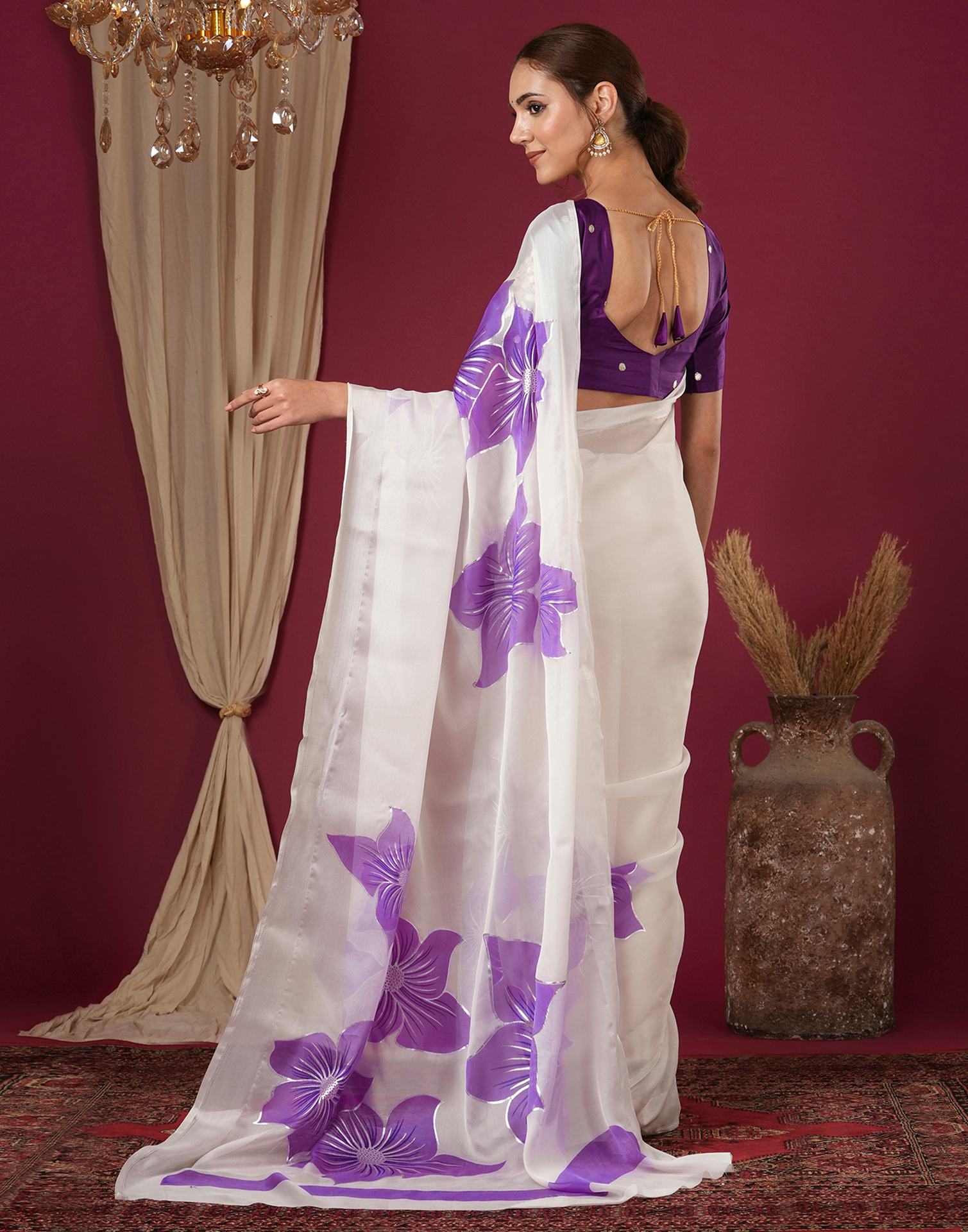 Off White Silk Floral Foil Printed Saree