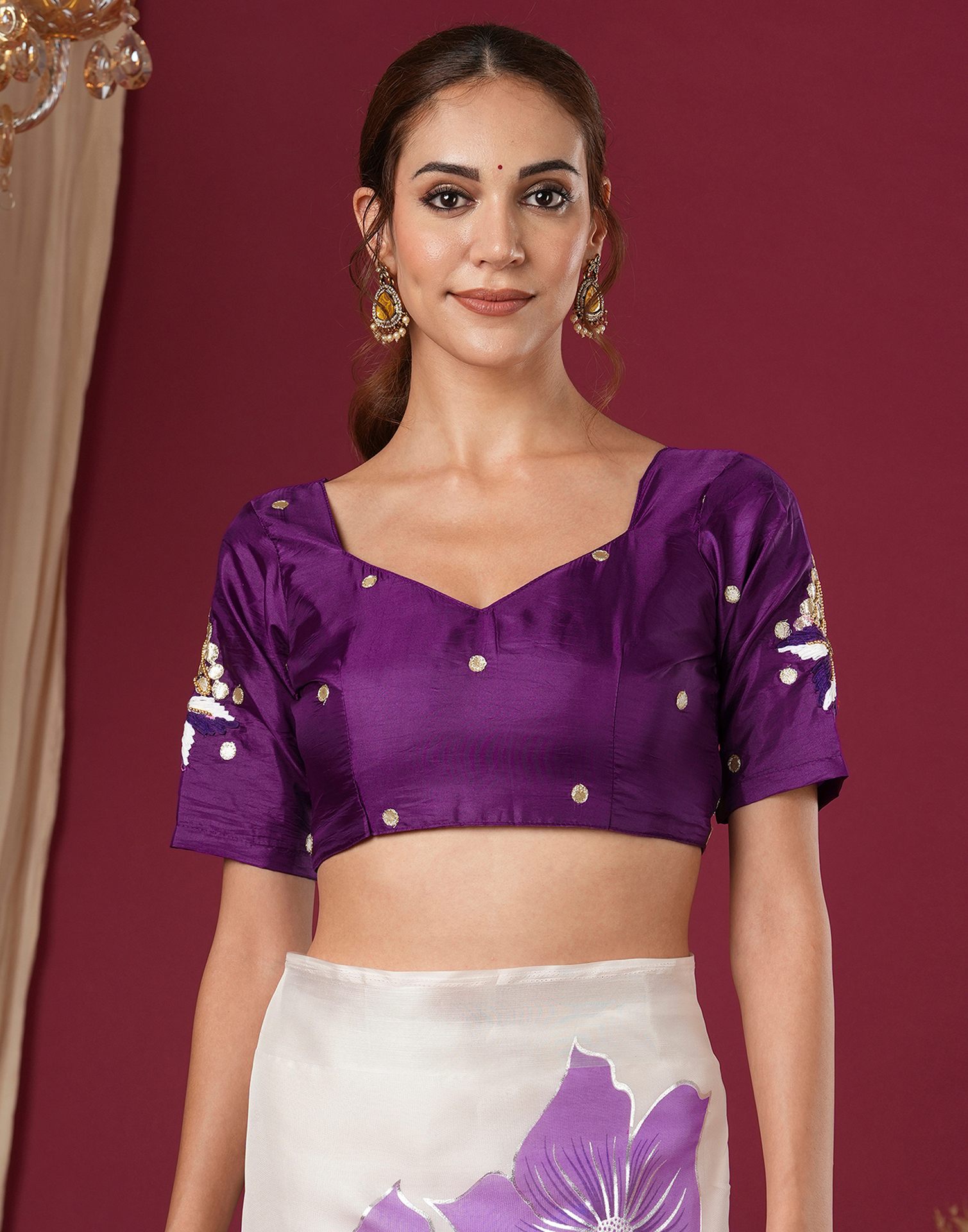 Off White Silk Floral Foil Printed Saree