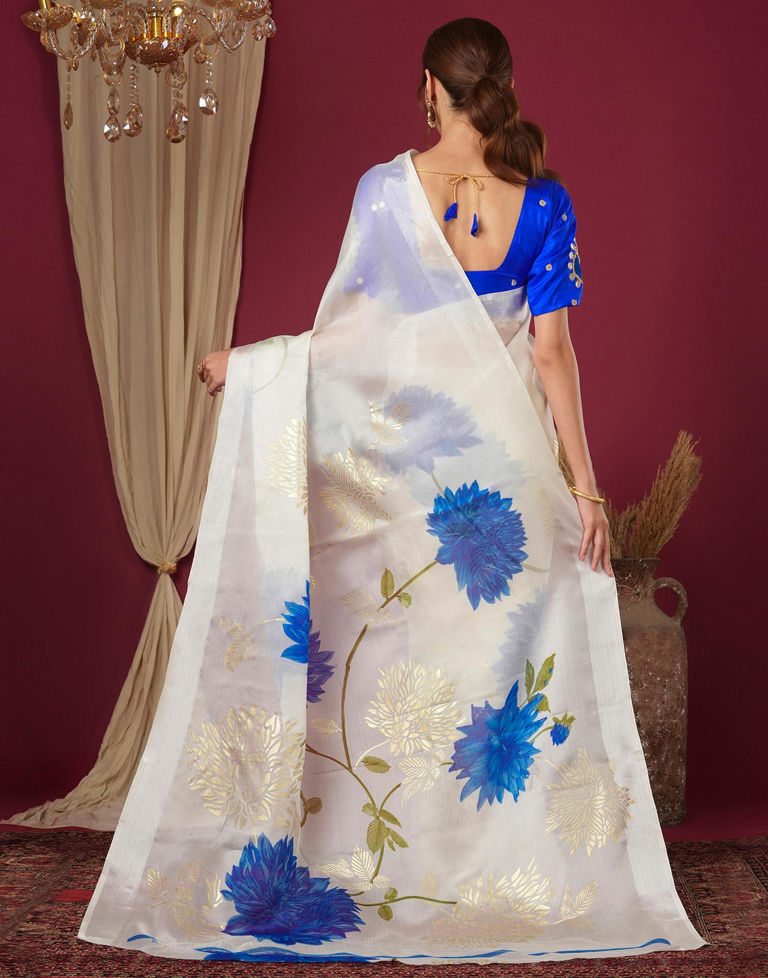 Off White Silk Foil Printed Saree