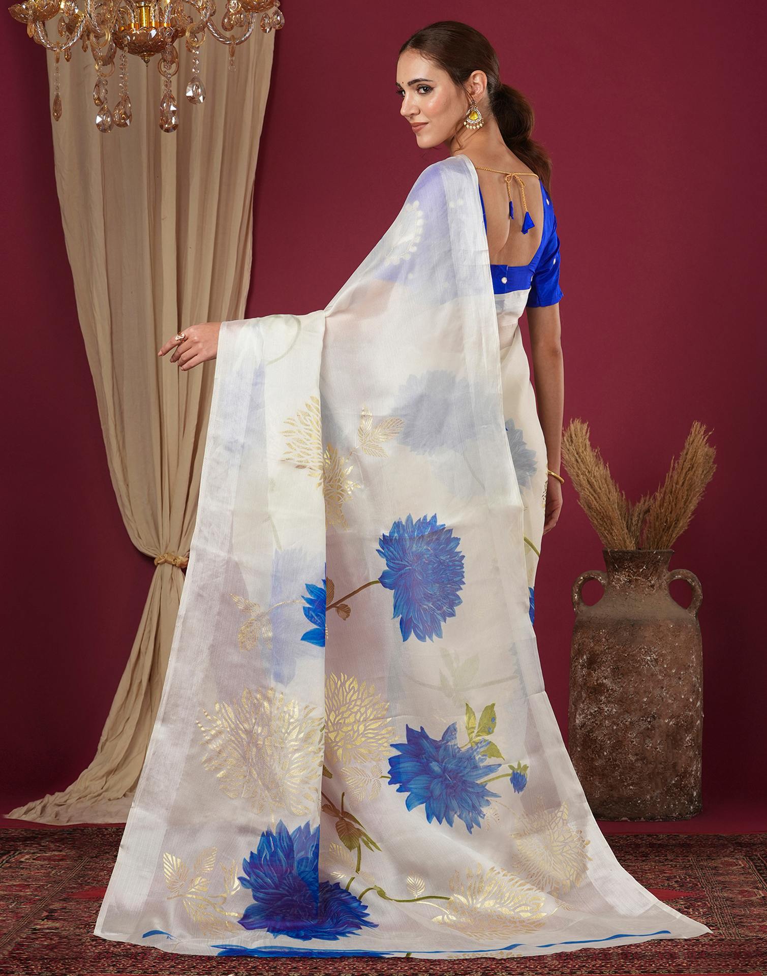 Off White Silk Foil Printed Saree