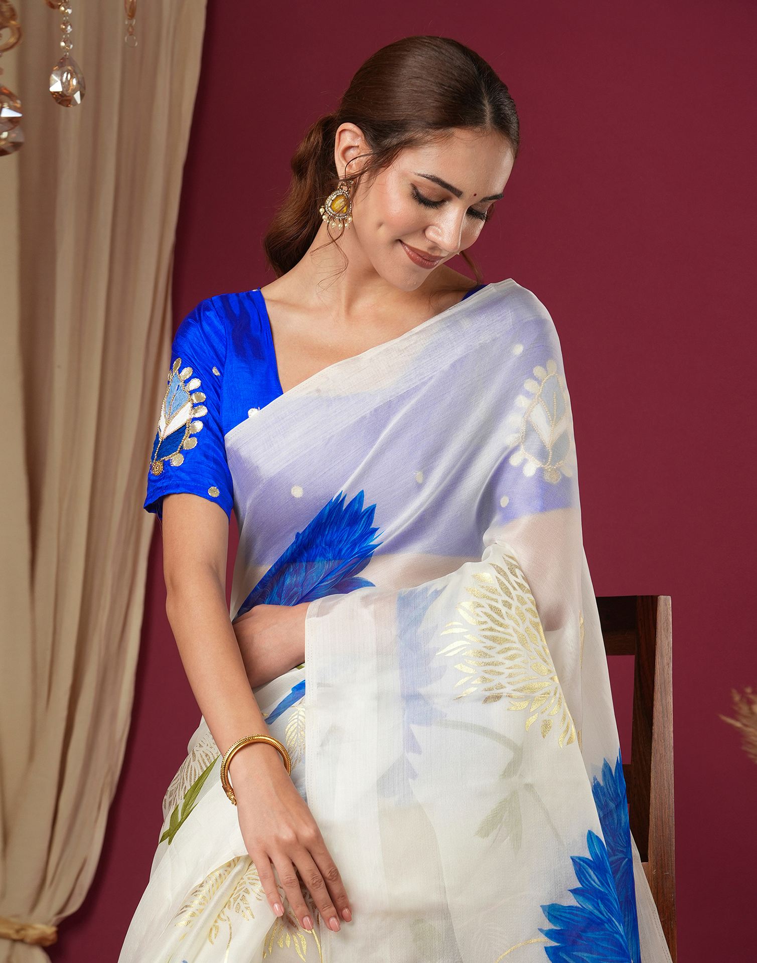 Off White Silk Foil Printed Saree