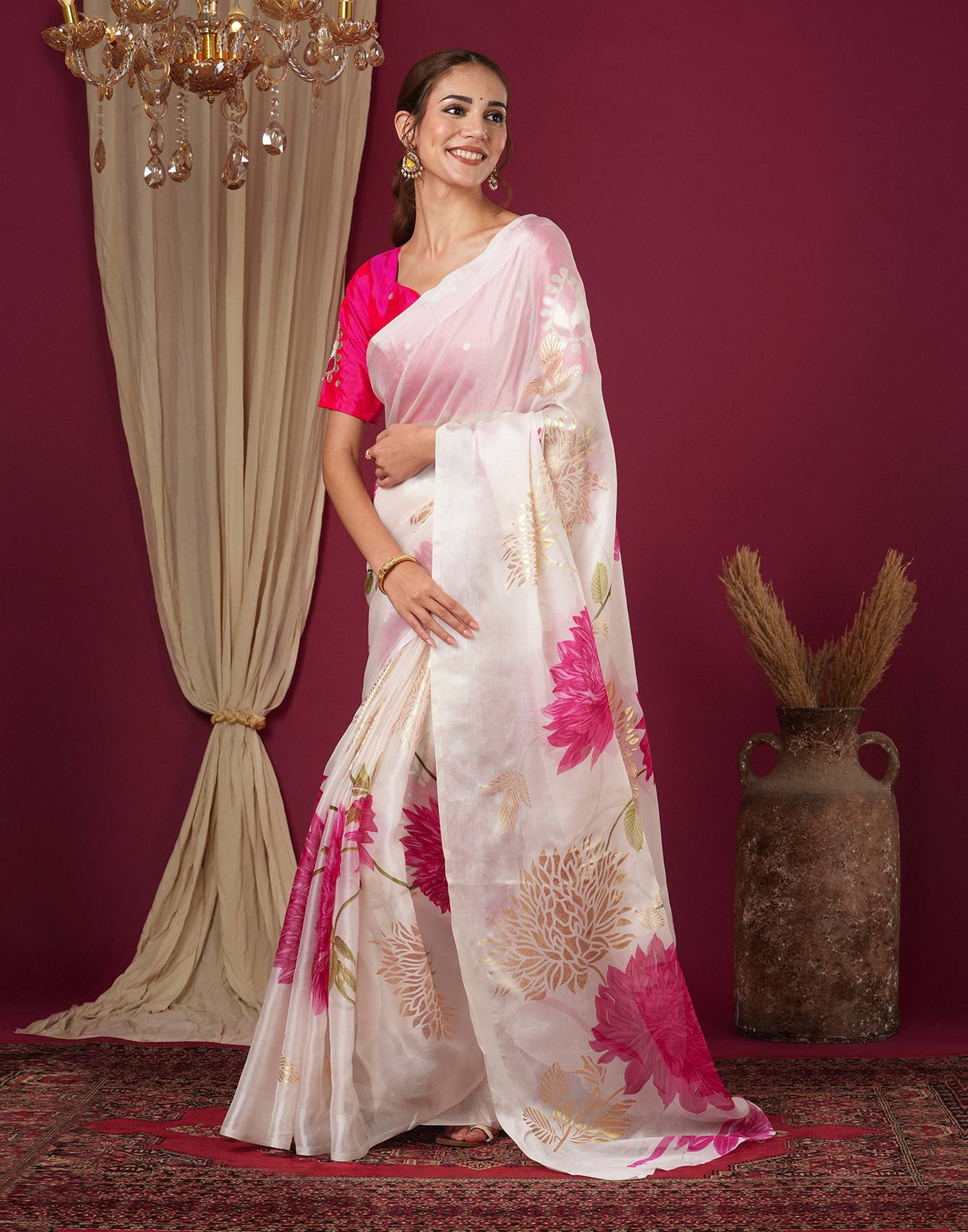 Off White Silk Foil Printed Saree