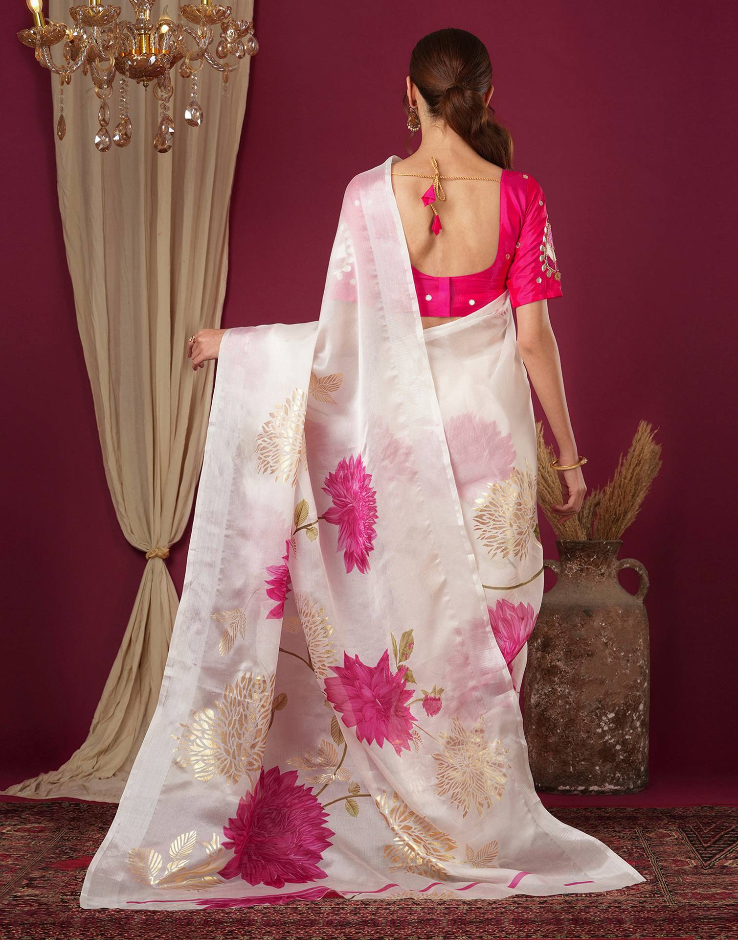 Off White Silk Foil Printed Saree