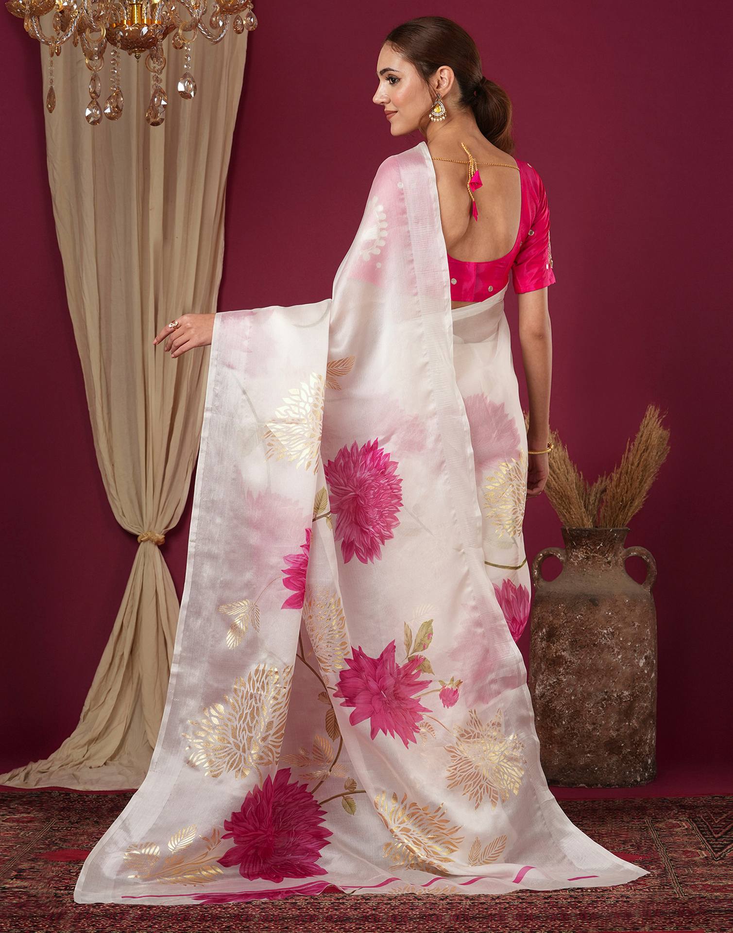 Off White Silk Foil Printed Saree