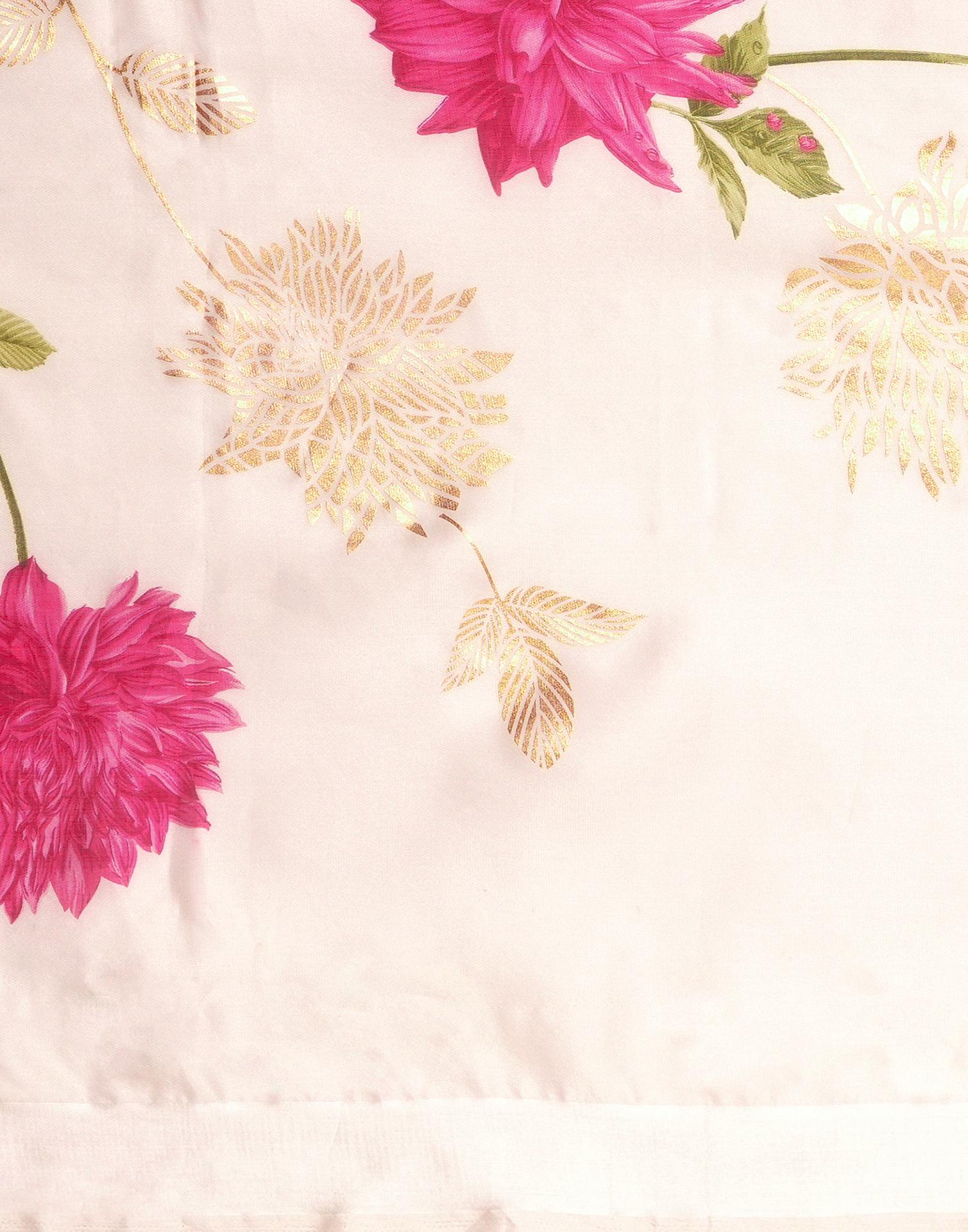 Off White Silk Foil Printed Saree