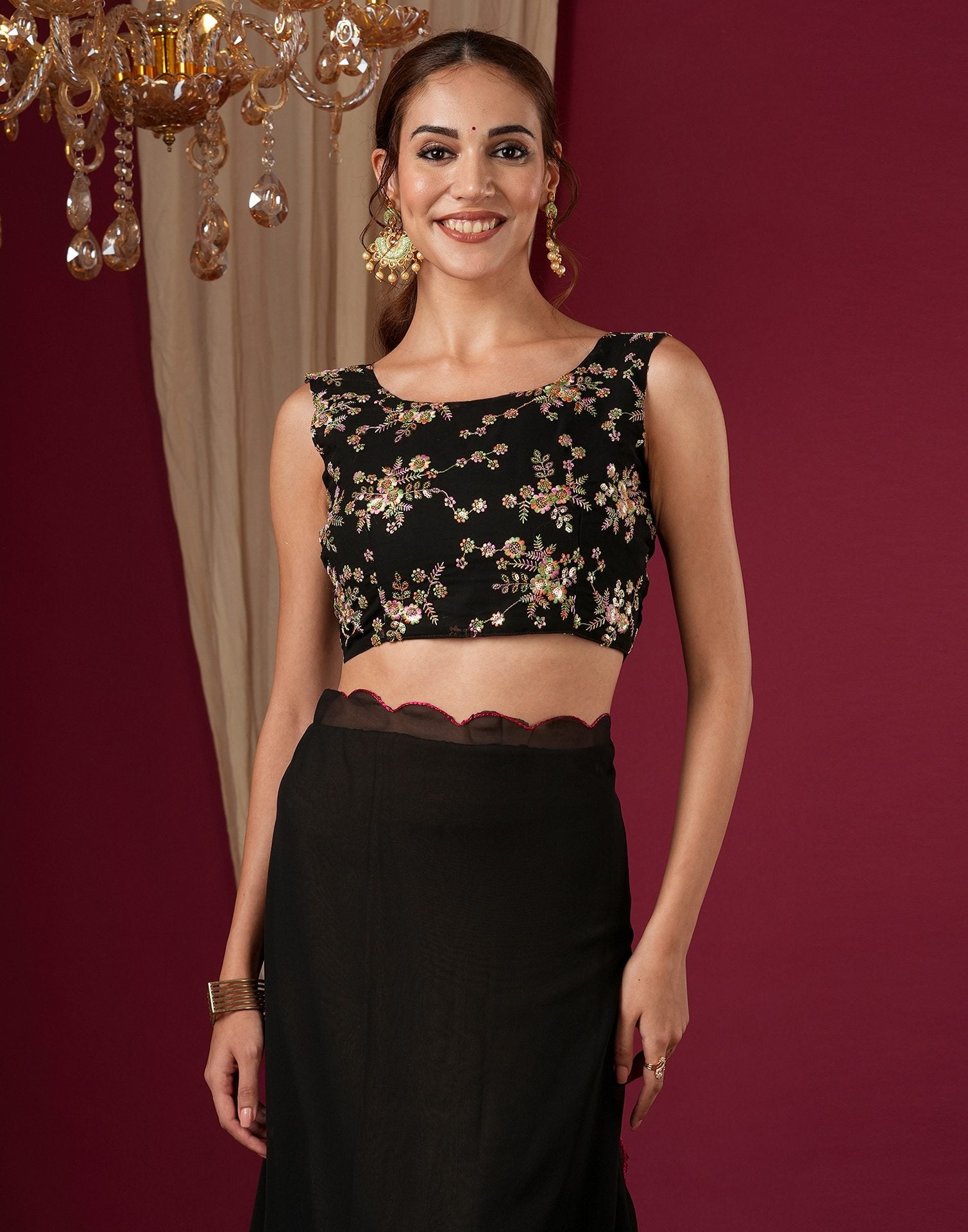 Black Georgette Dyed Plain Saree