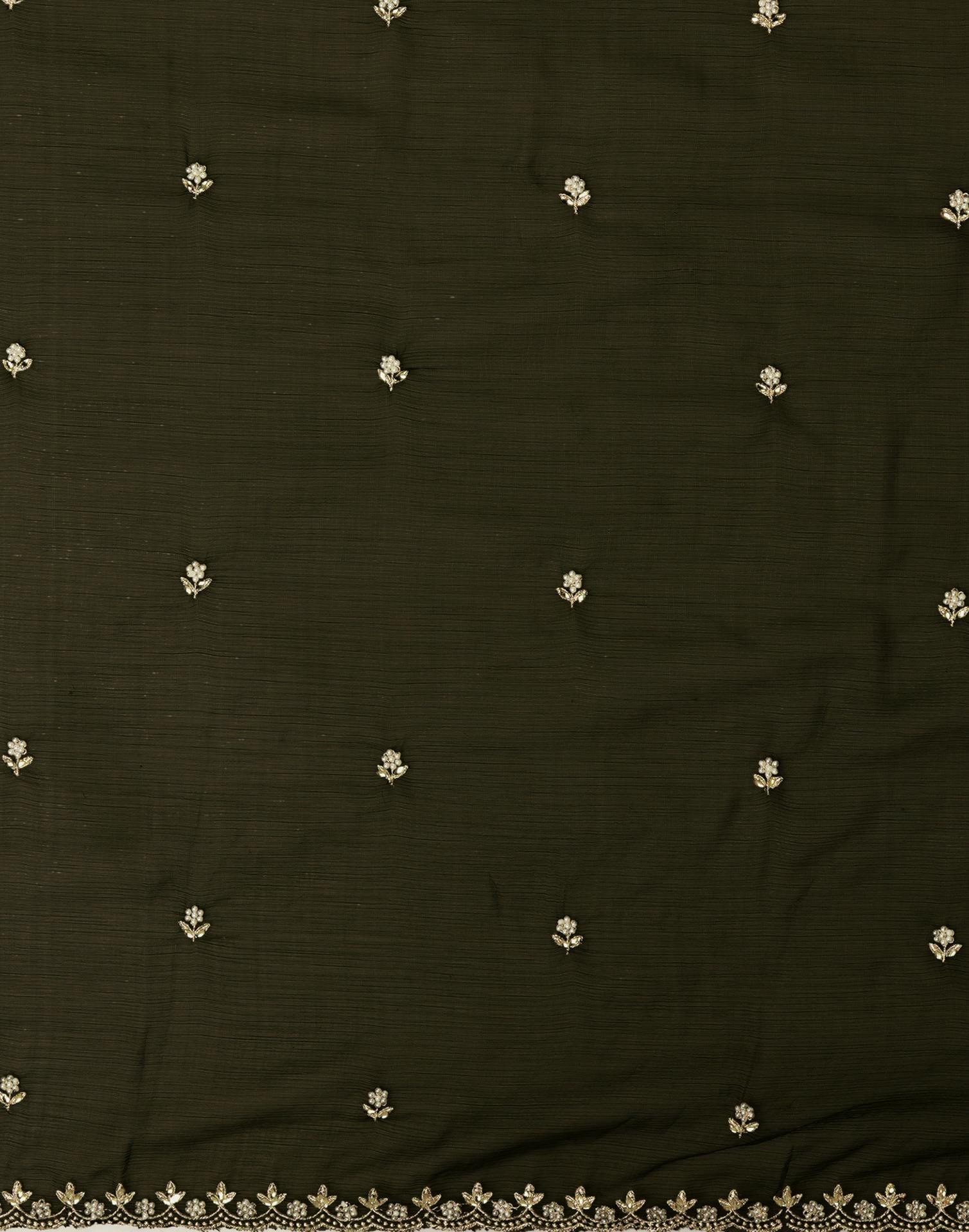 Mehndi Green Shimmer Pearl Work Embroidery Saree
