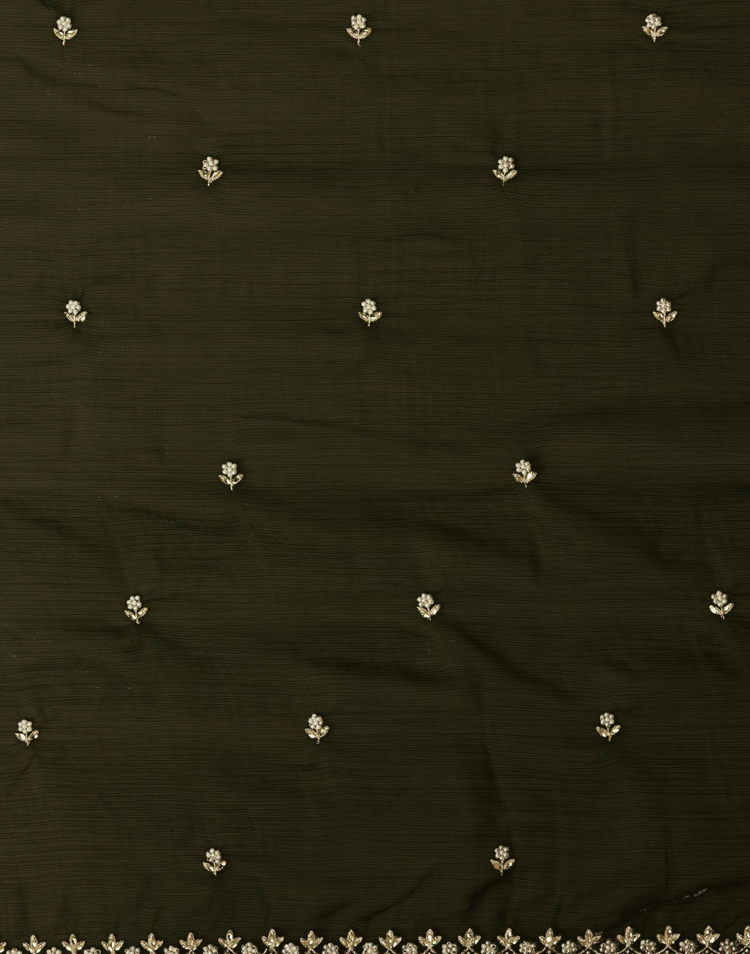 Mehndi Green Shimmer Pearl Work Embroidery Saree