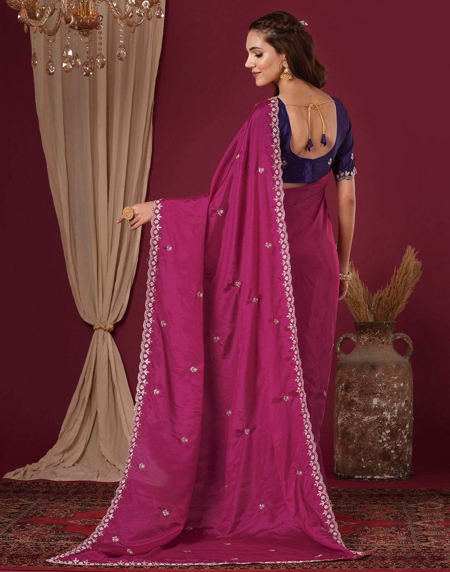 Pink Shimmer Pearl Work Embroidery Saree