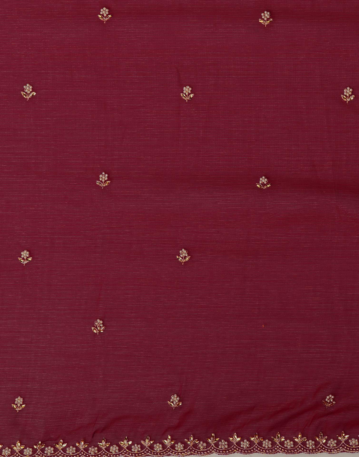 Burgundy Shimmer Pearl Work Embroidery Saree