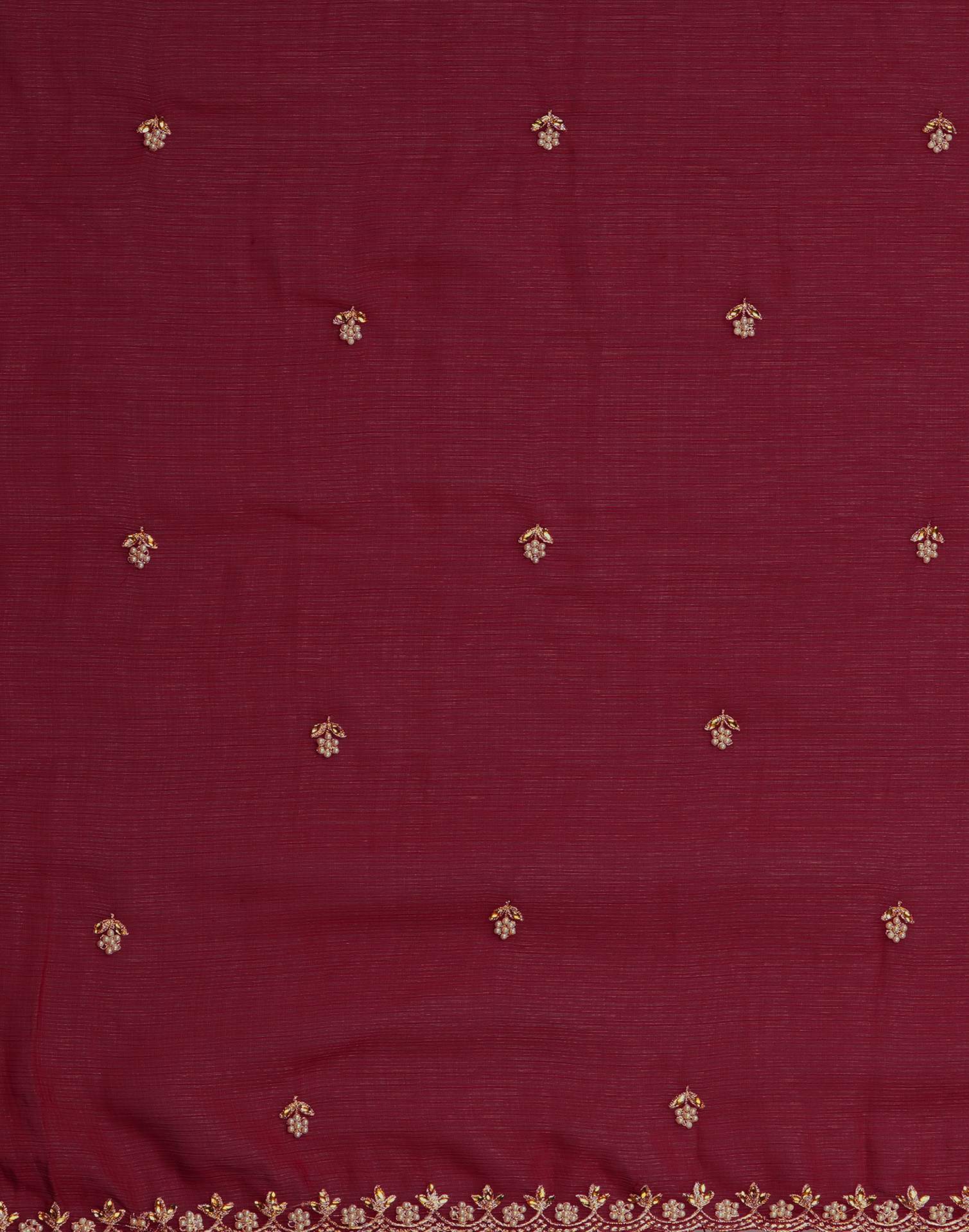 Burgundy Shimmer Pearl Work Embroidery Saree