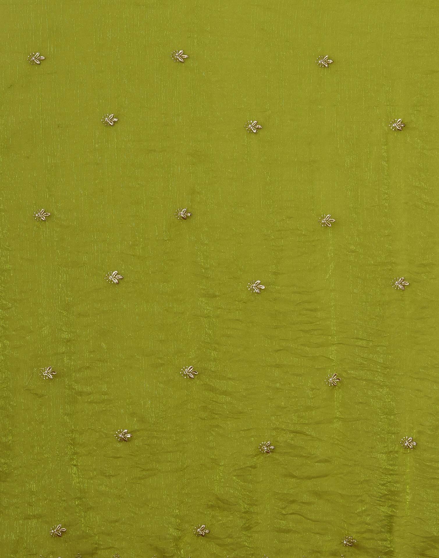 Lime Green Shimmer Pearl Work Embroidery Saree