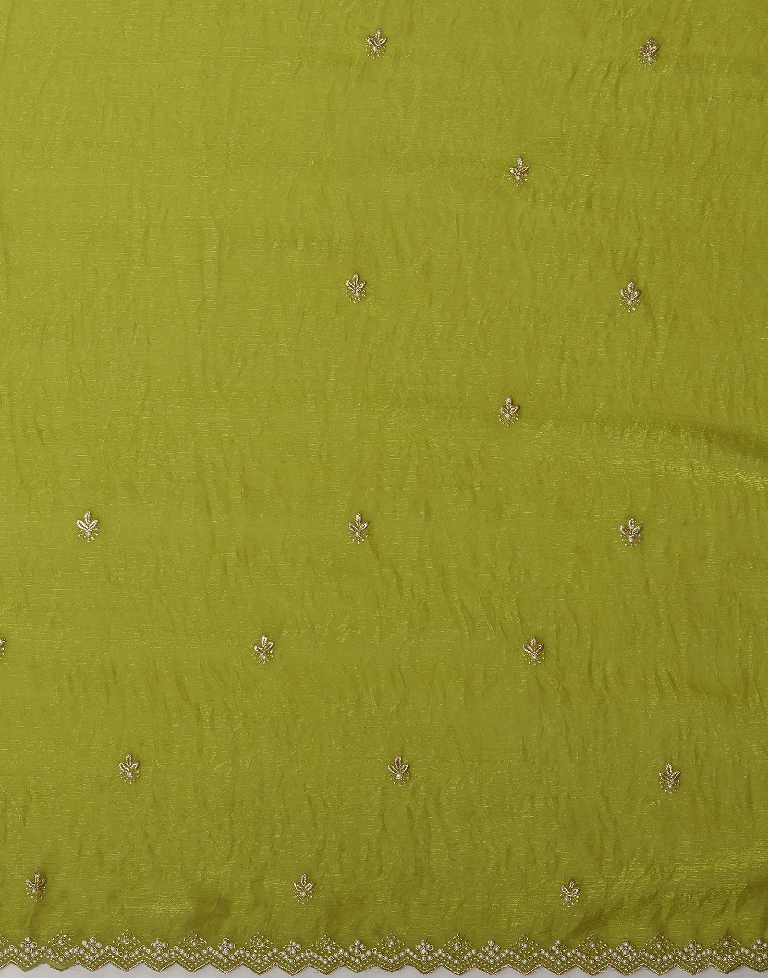 Lime Green Shimmer Pearl Work Embroidery Saree