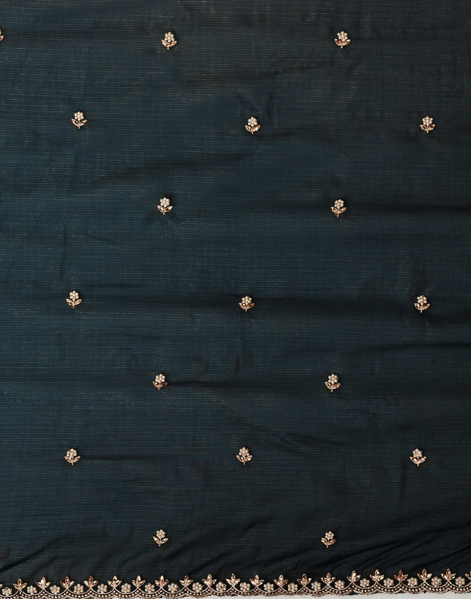 Rama Green Shimmer Pearl Work Embroidery Saree