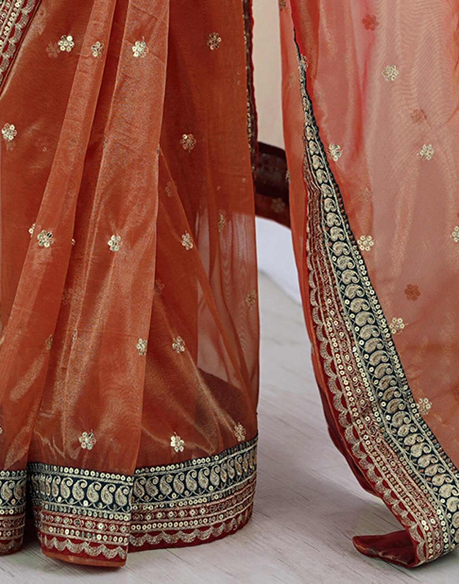 Red Shimmer Net Sequence Saree