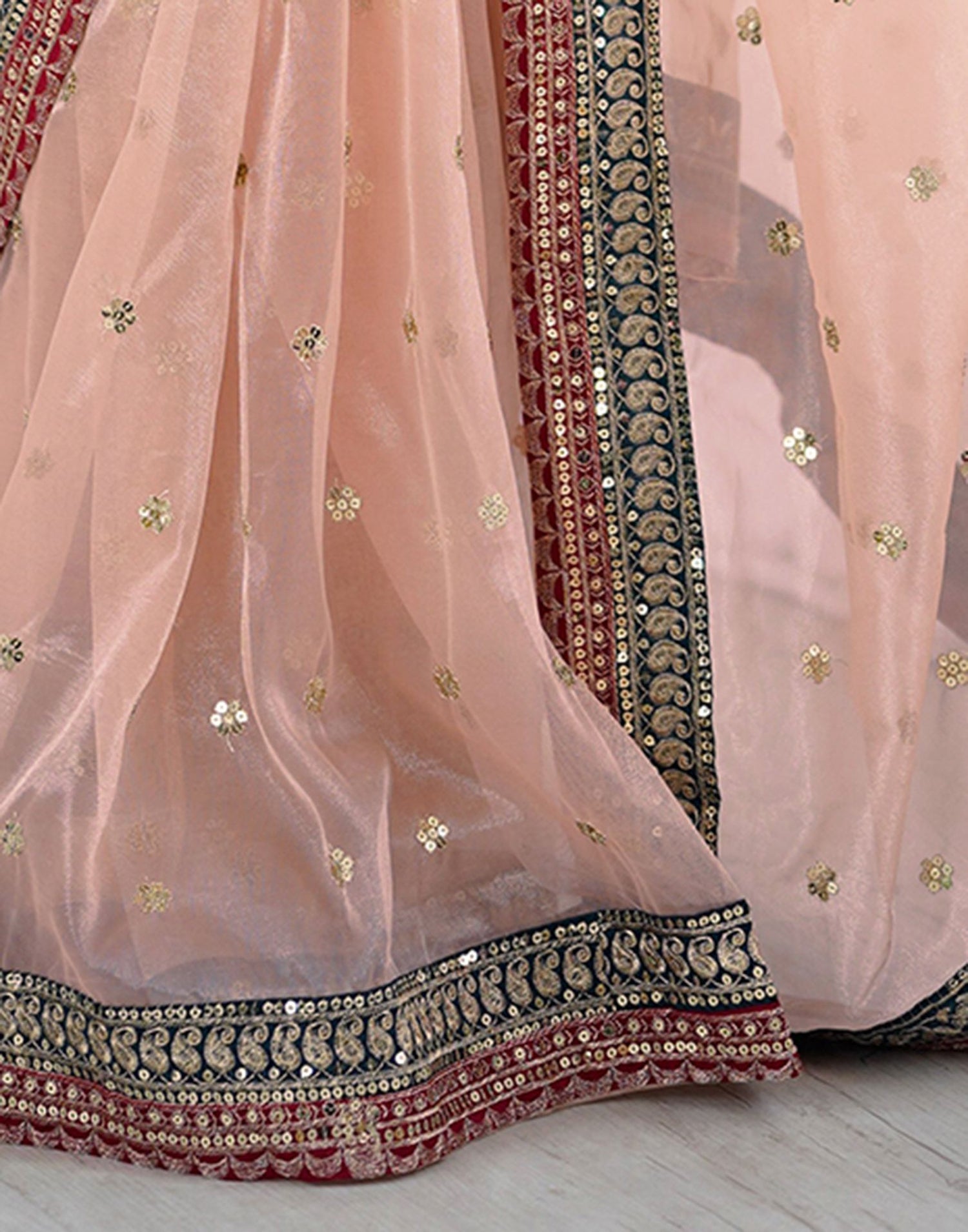 Peach Pink Shimmer Sequence Saree