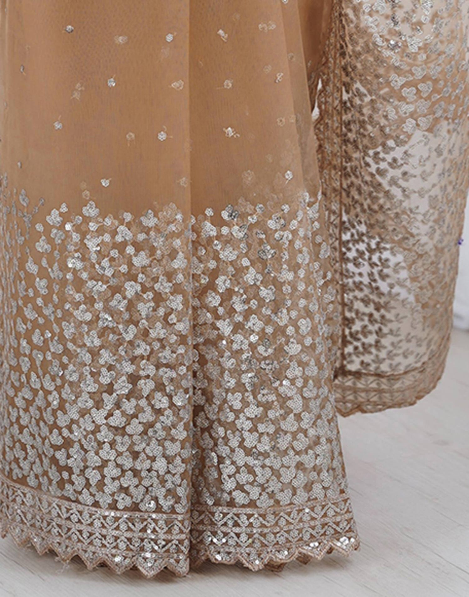 Dark Beige Net Sequence Saree