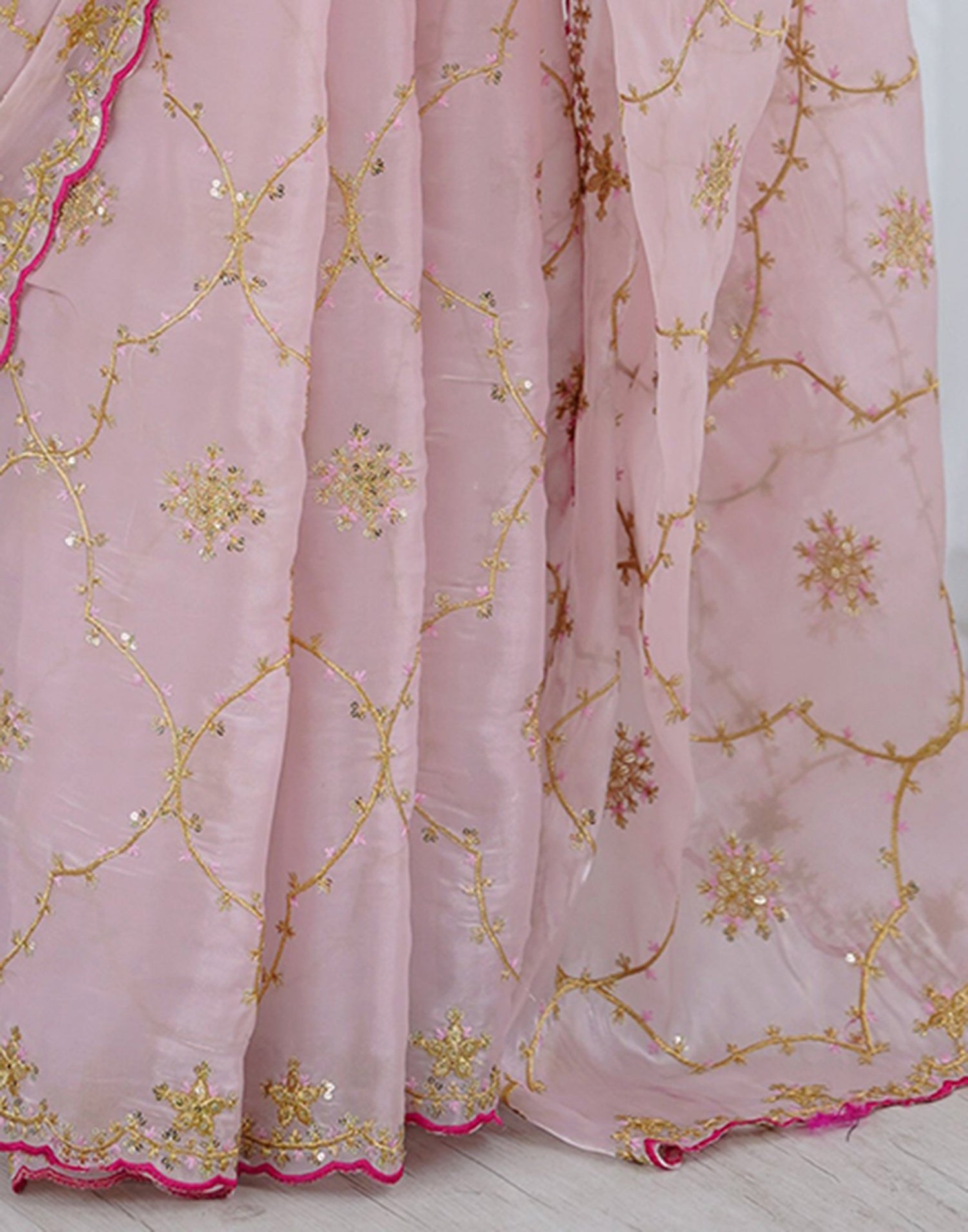 Light Pink Tissue Silk Sequence Embroidery Saree