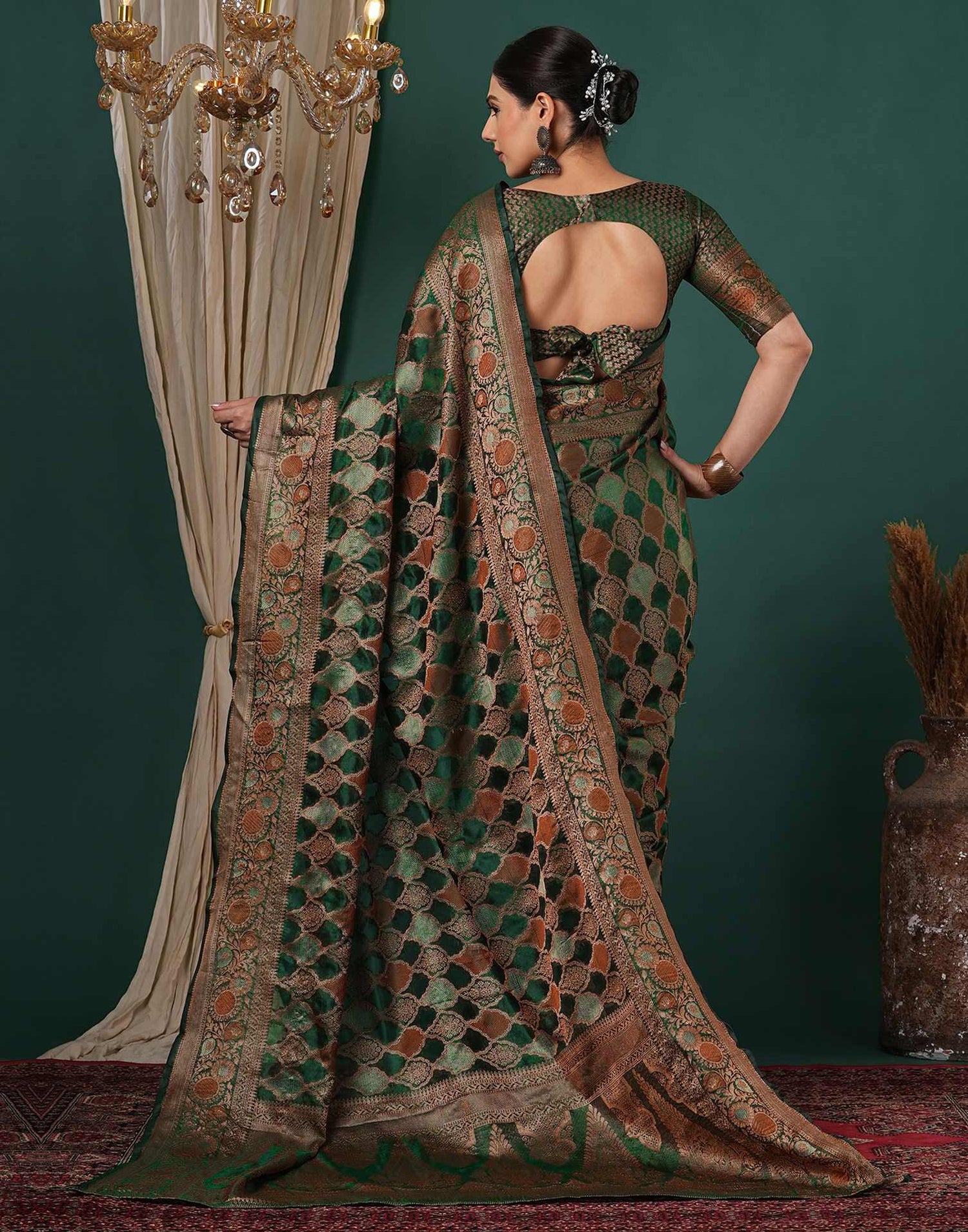Dark Green Silk Woven Saree