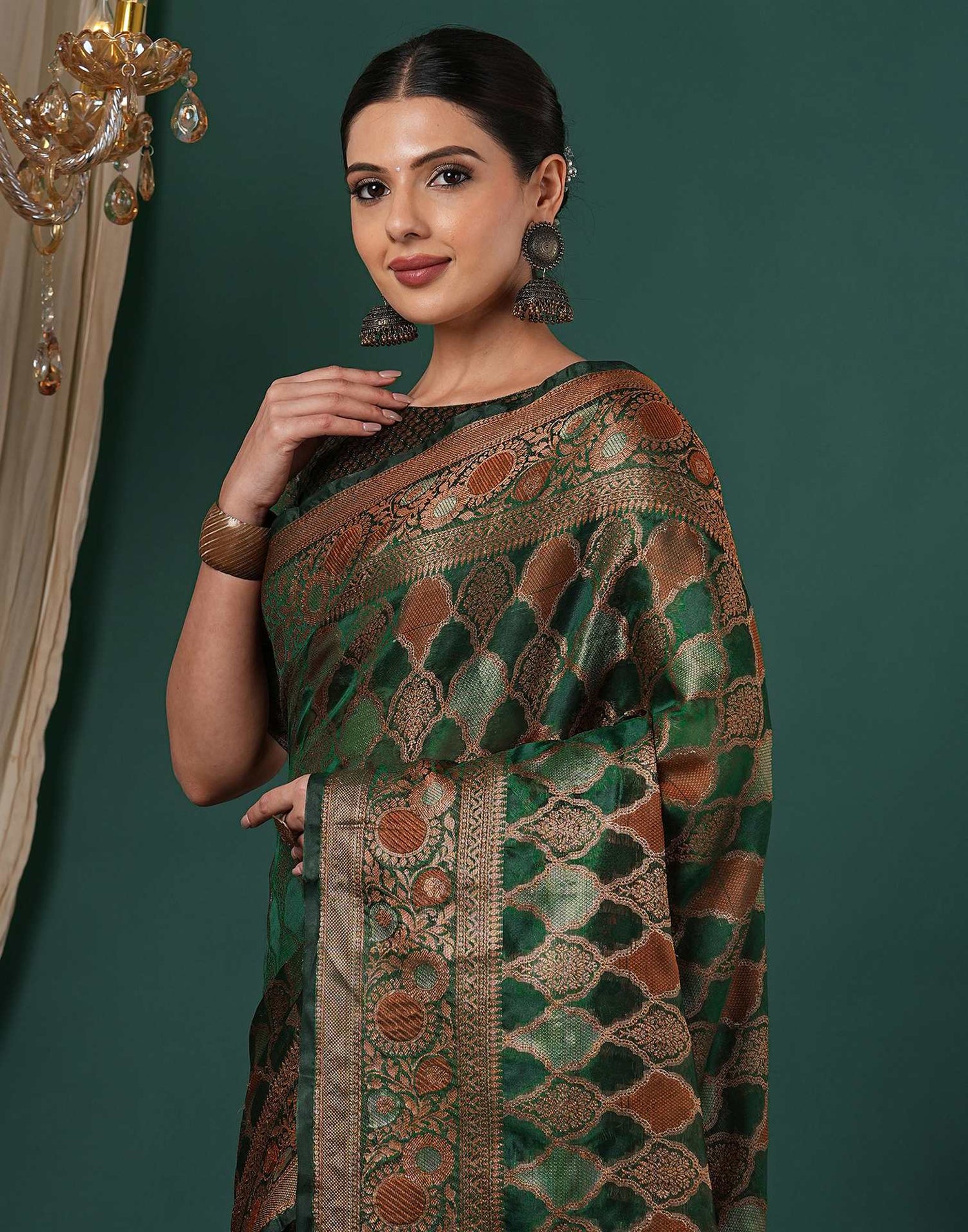 Dark Green Silk Woven Saree