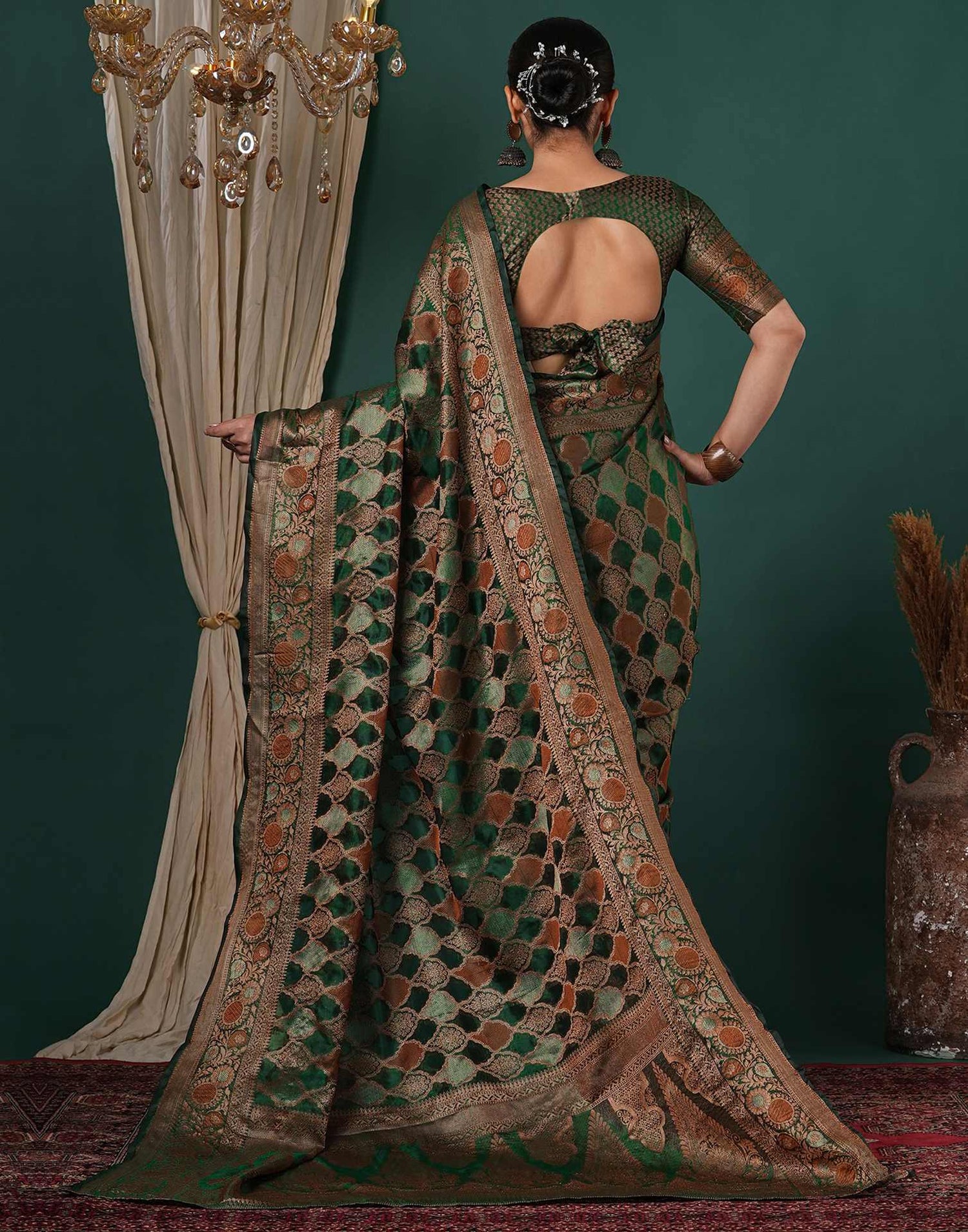 Dark Green Silk Woven Saree