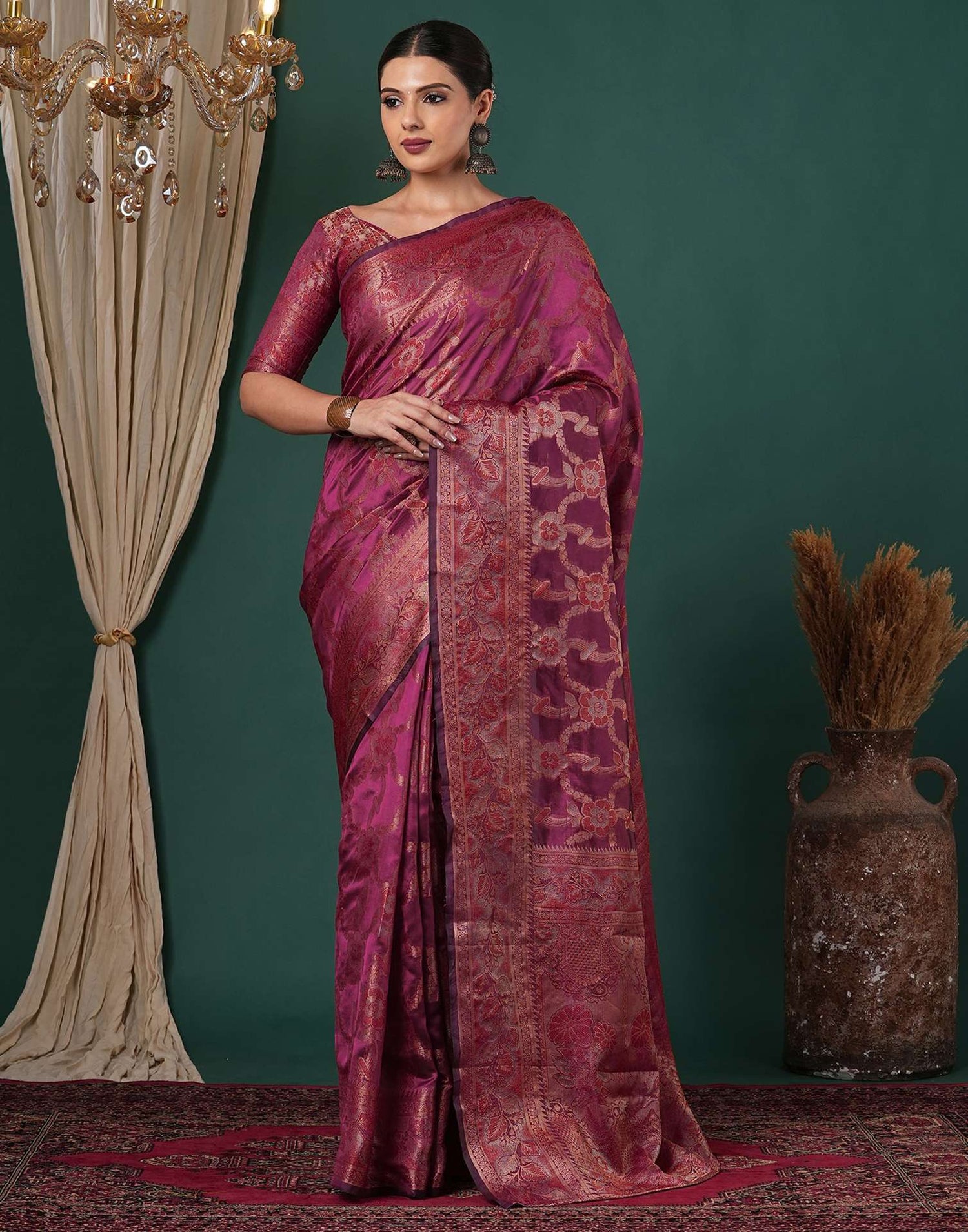 Magenta Silk Woven Saree