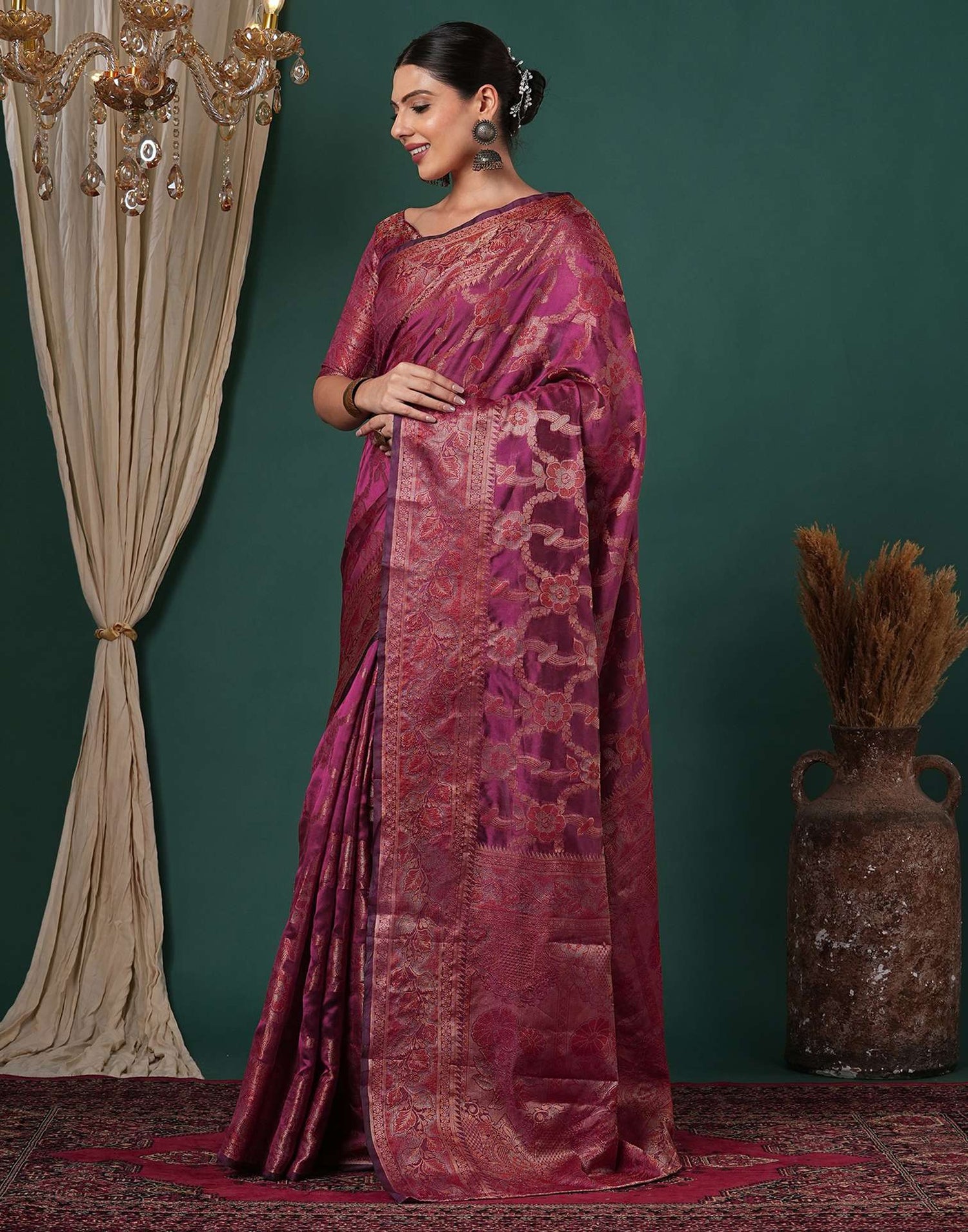 Magenta Silk Woven Saree