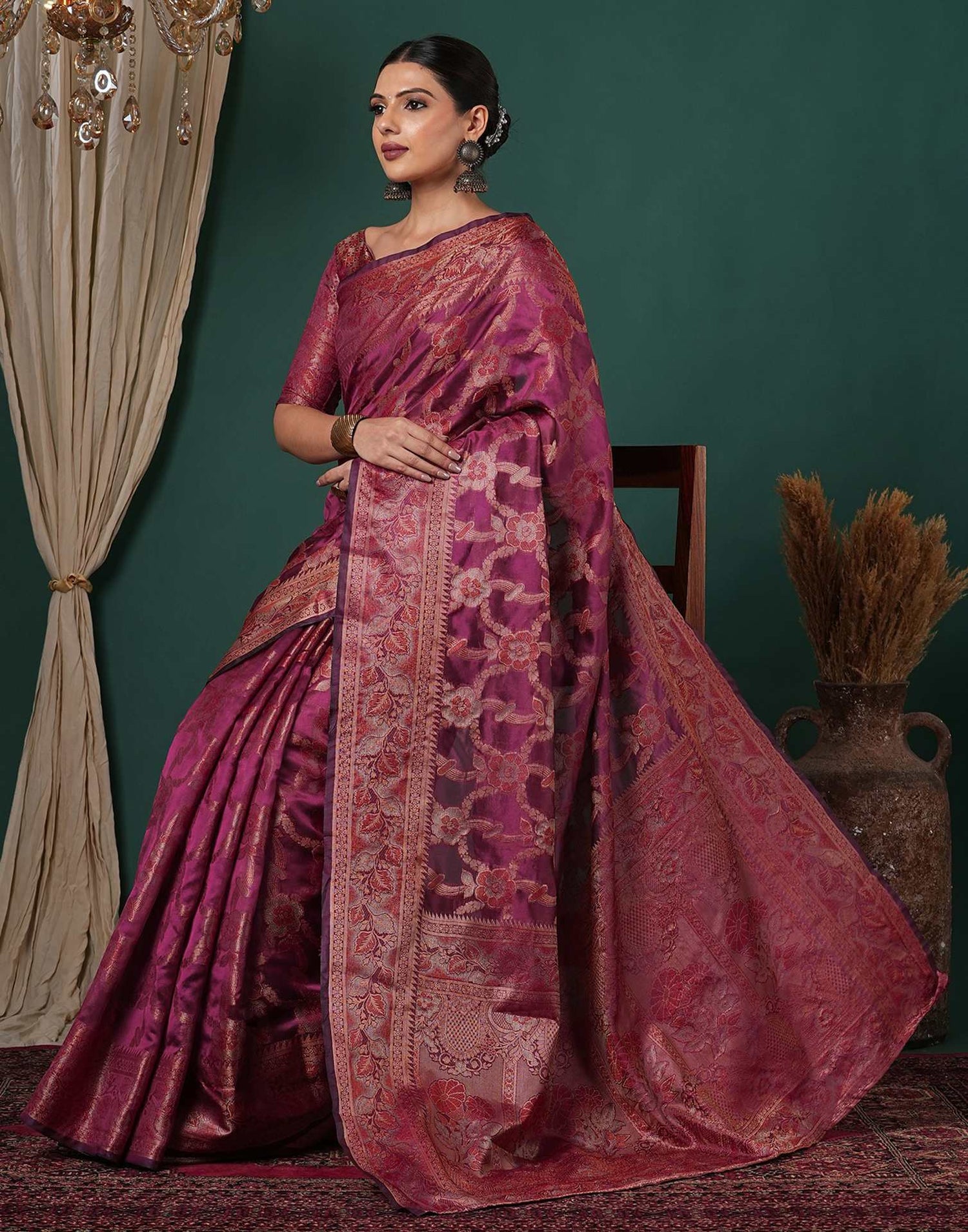 Magenta Silk Woven Saree