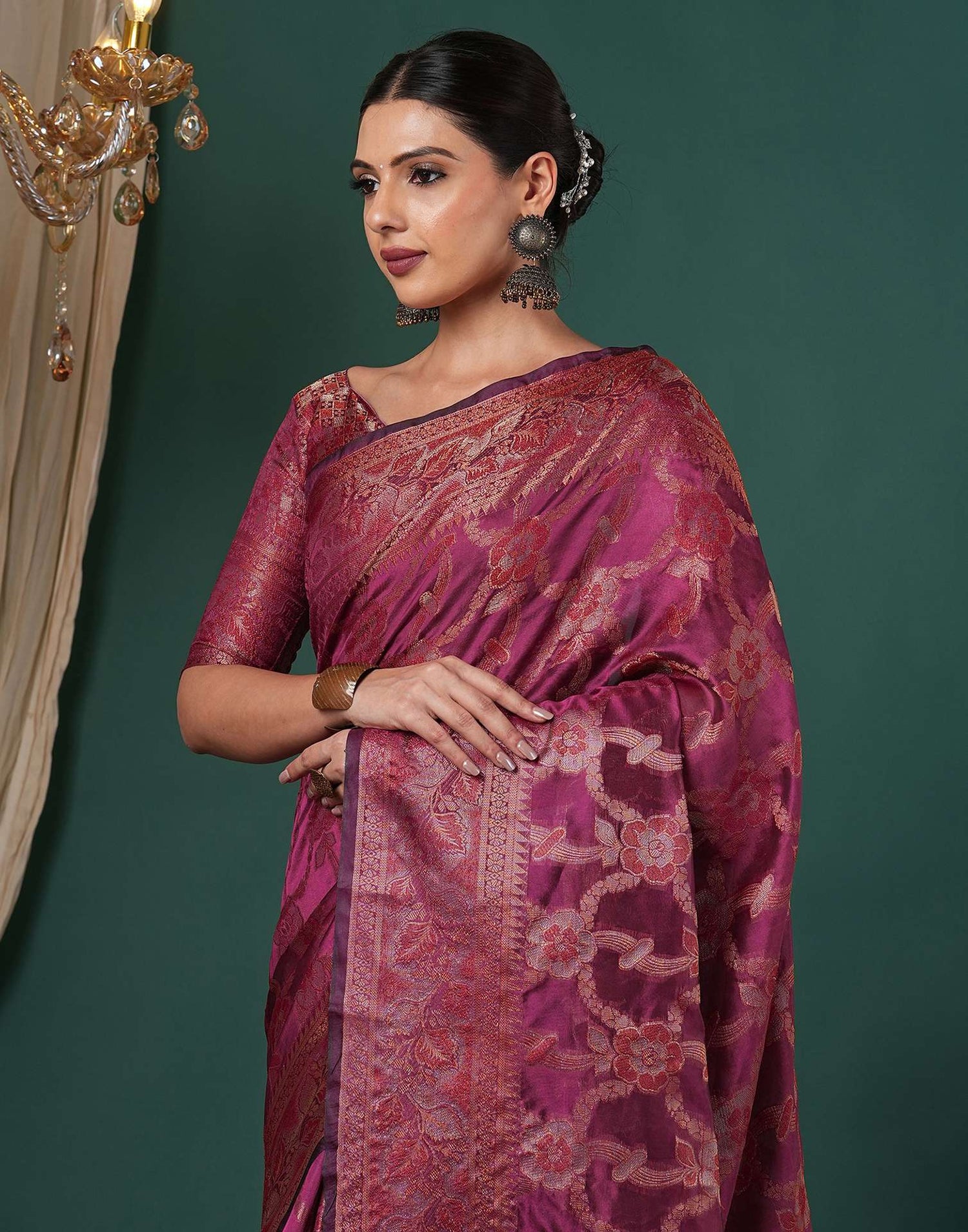 Magenta Silk Woven Saree