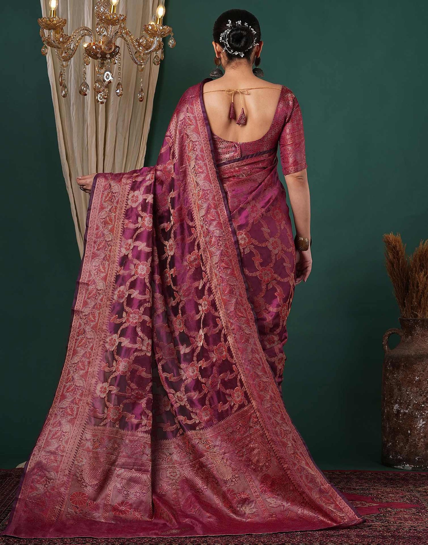 Magenta Silk Woven Saree