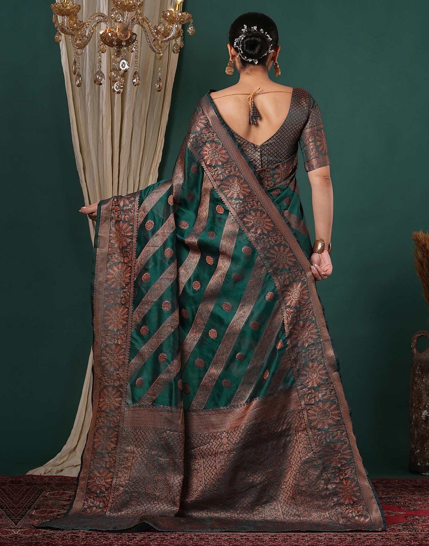 Teal Green Silk Woven Saree
