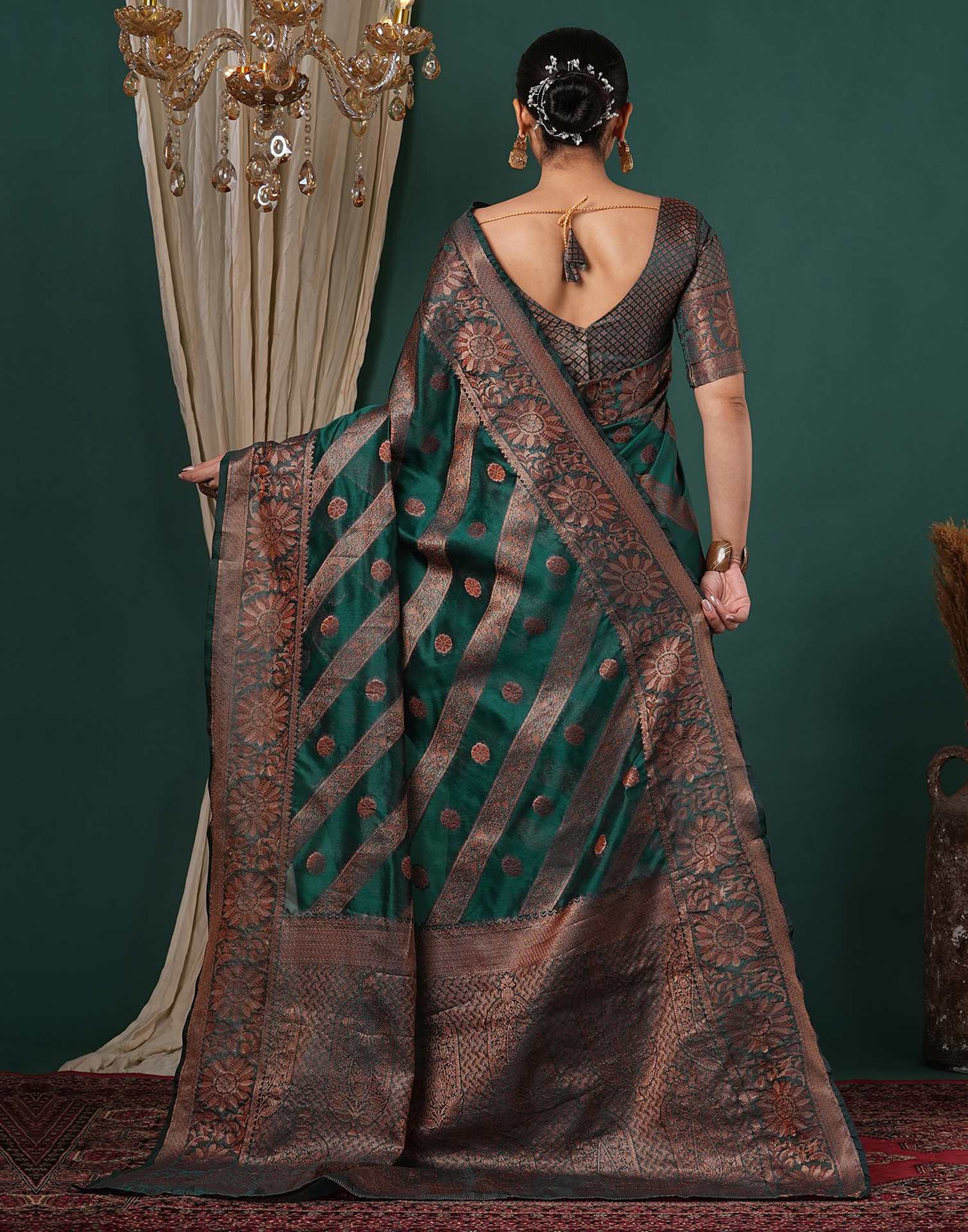 Teal Green Silk Woven Saree