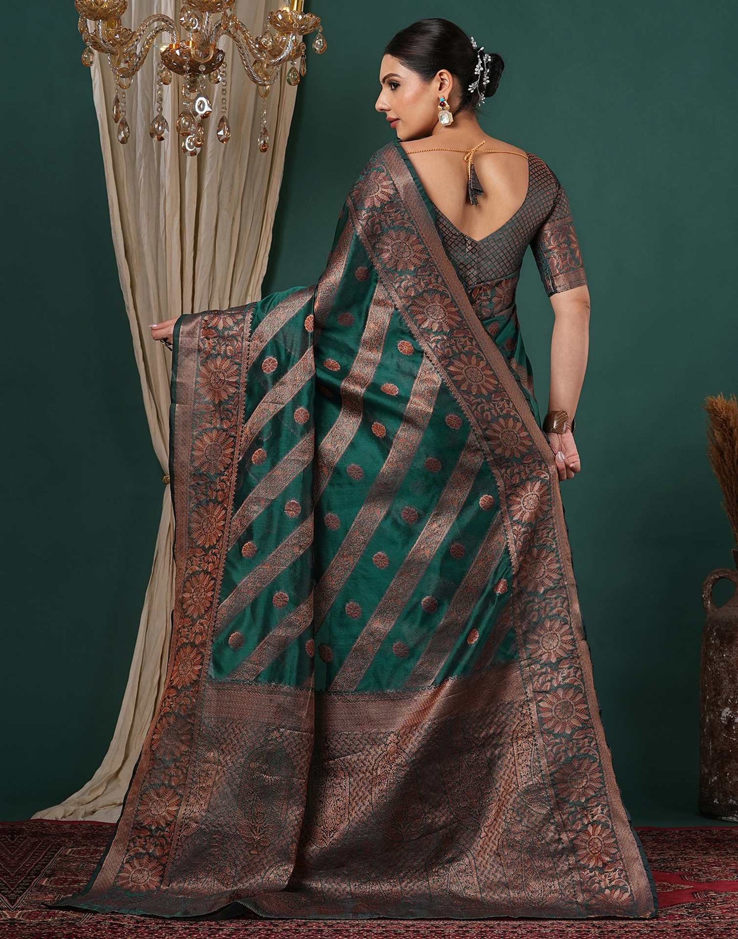 Teal Green Silk Woven Saree