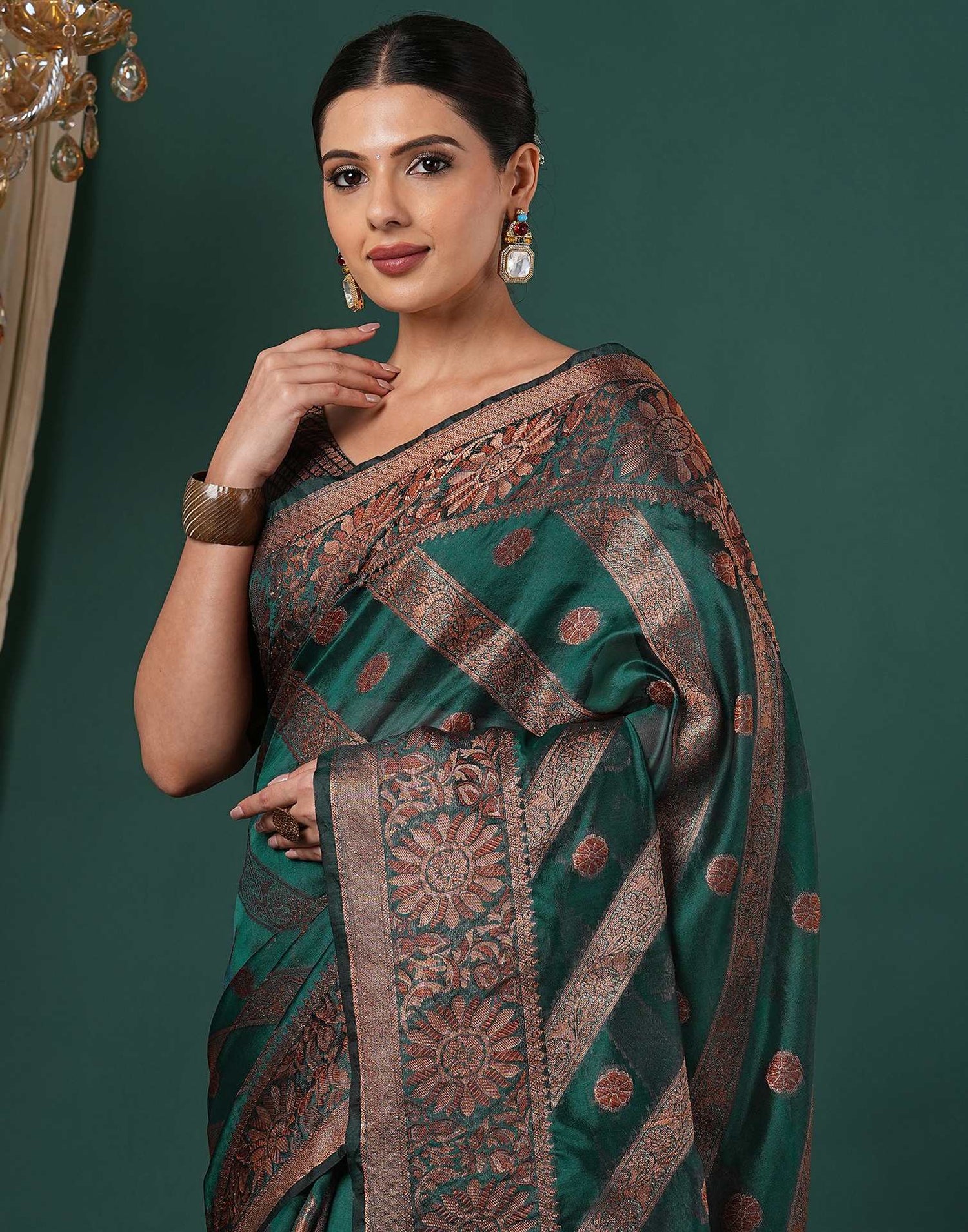 Teal Green Silk Woven Saree