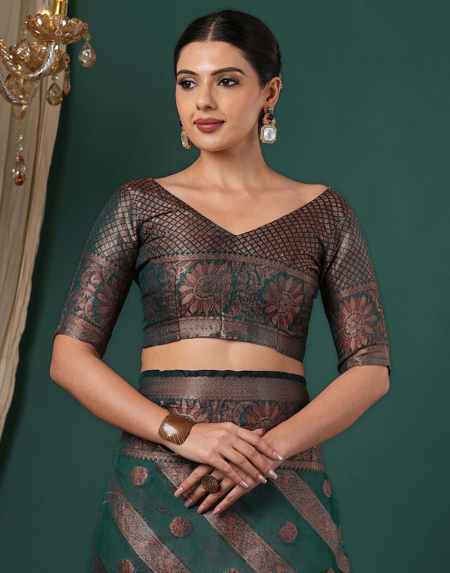 Teal Green Silk Woven Saree