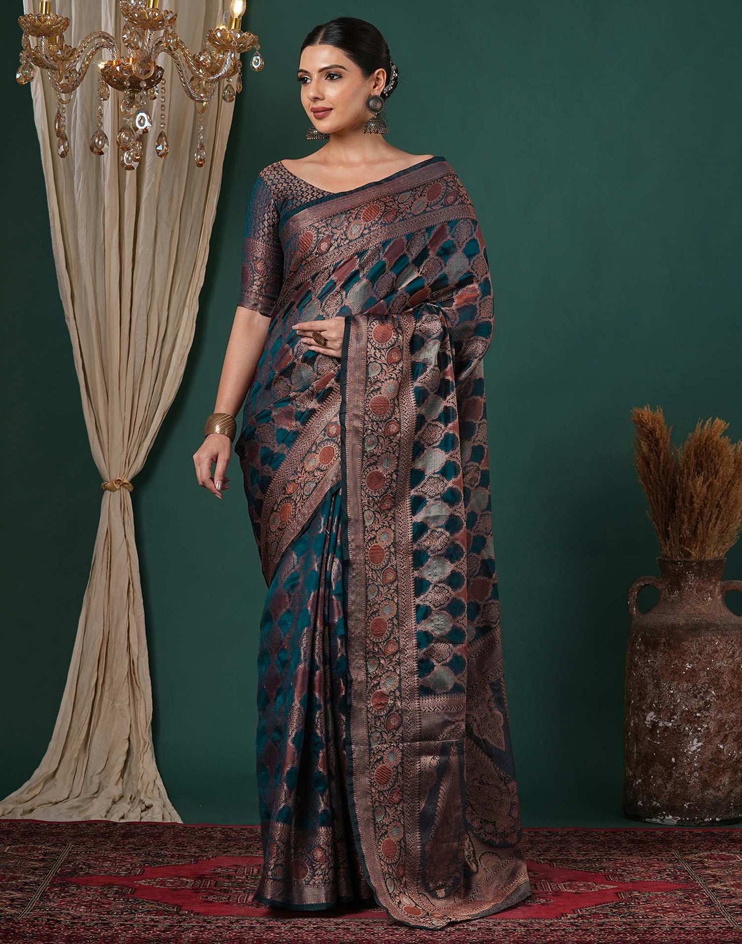 Rama Blue Silk Woven Saree
