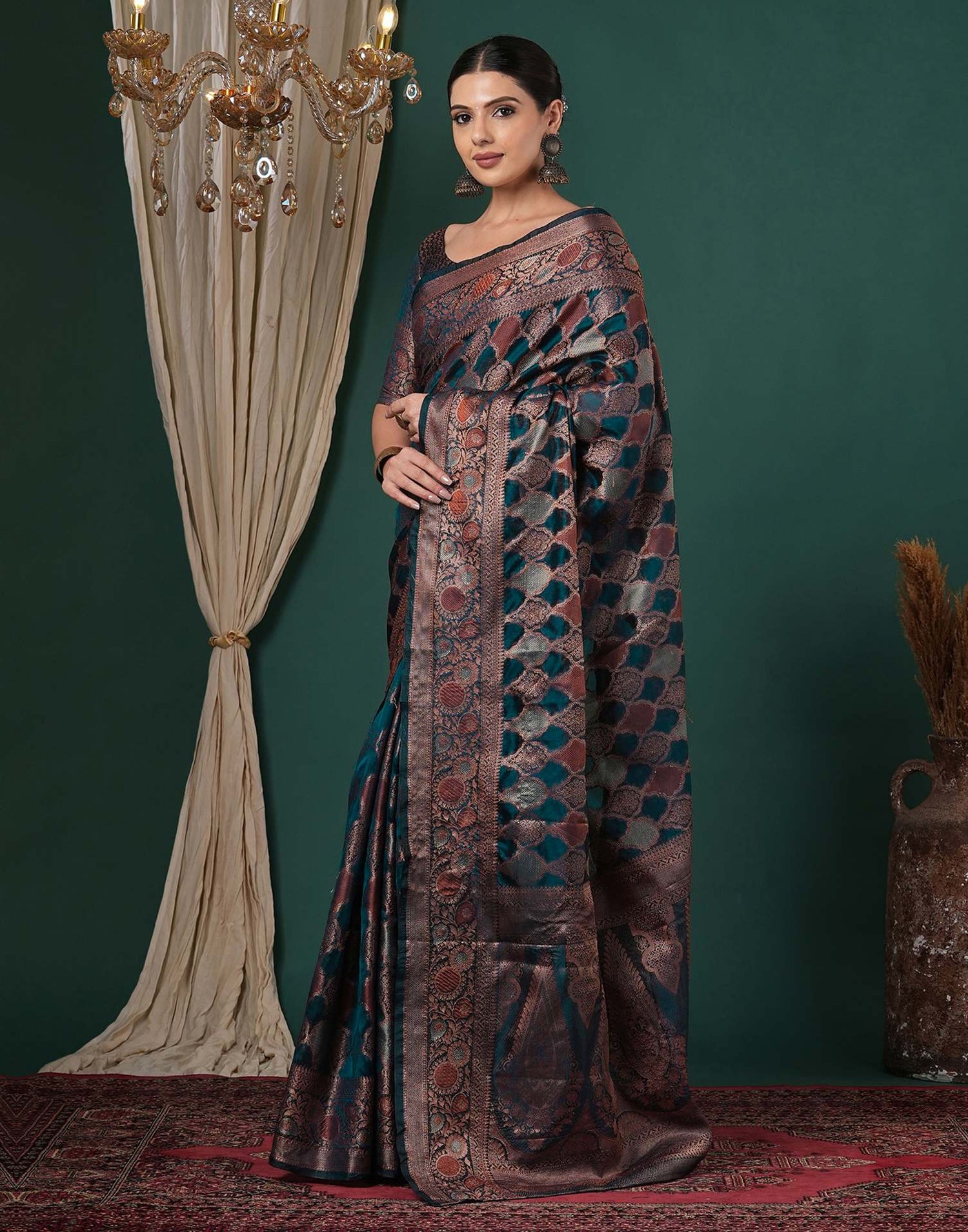 Rama Blue Silk Woven Saree