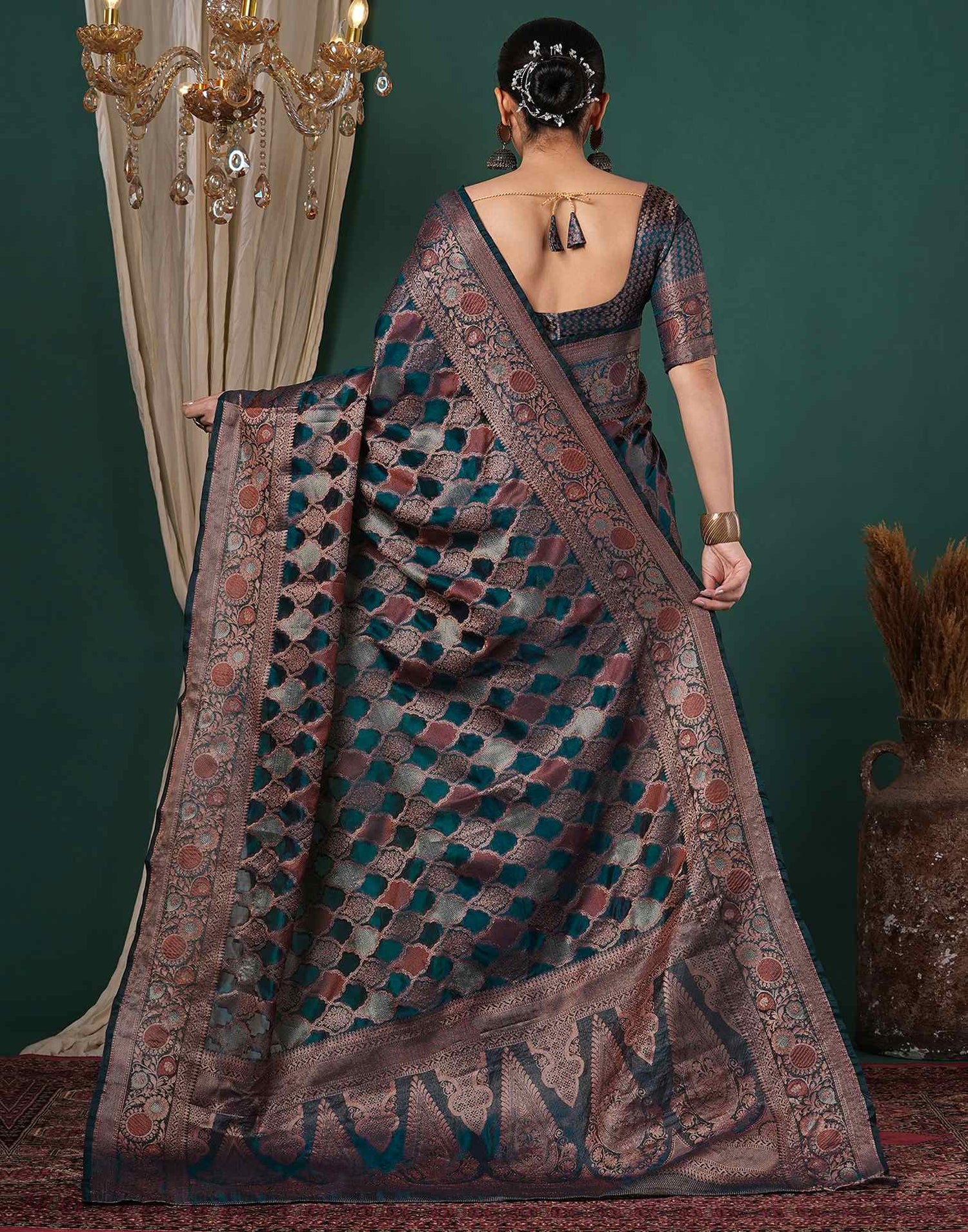 Rama Blue Silk Woven Saree