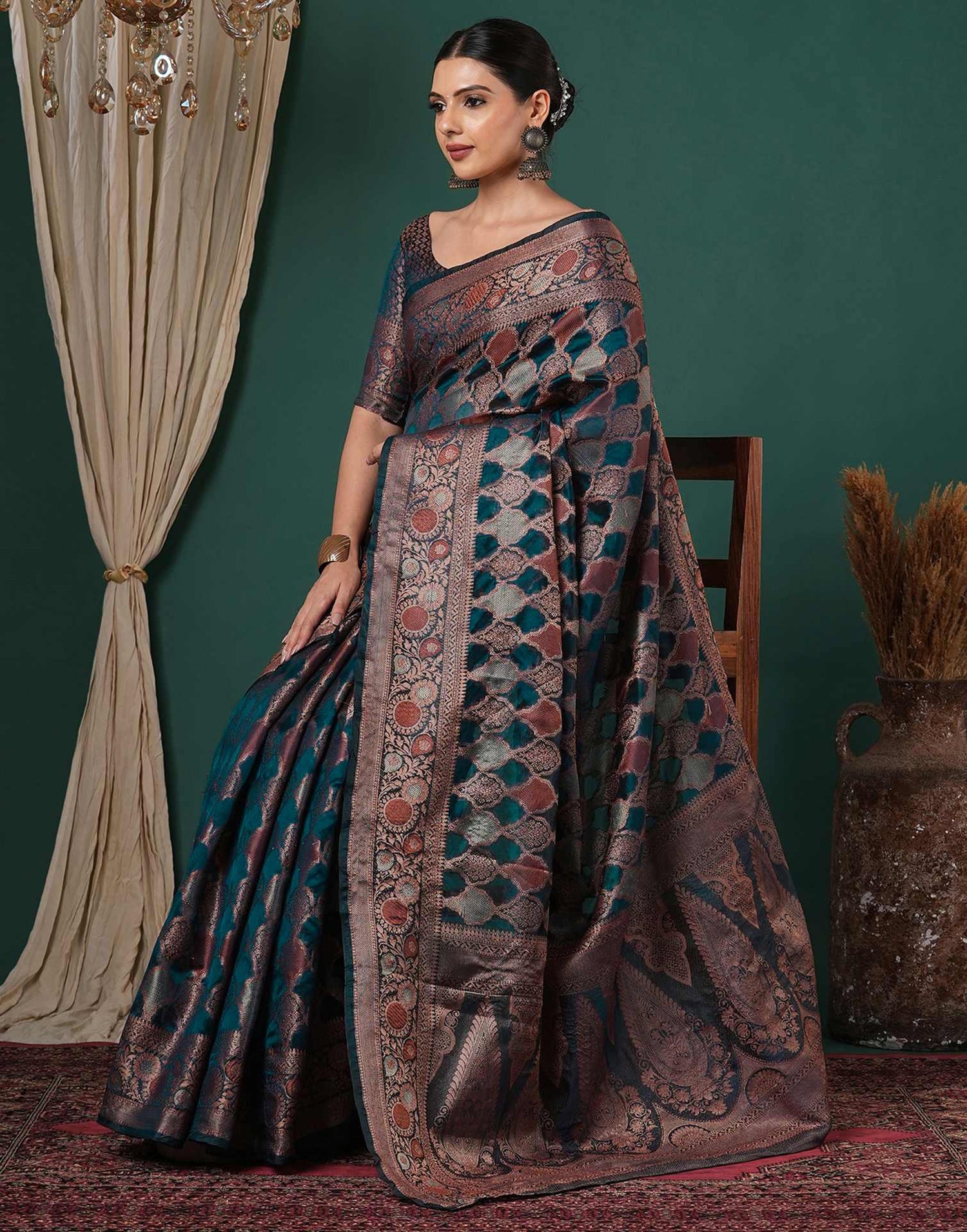 Rama Blue Silk Woven Saree