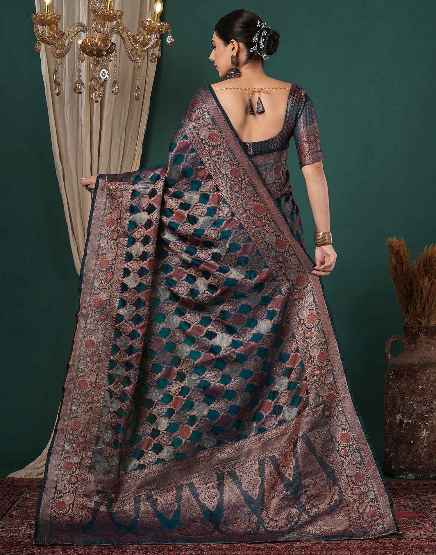 Rama Blue Silk Woven Saree