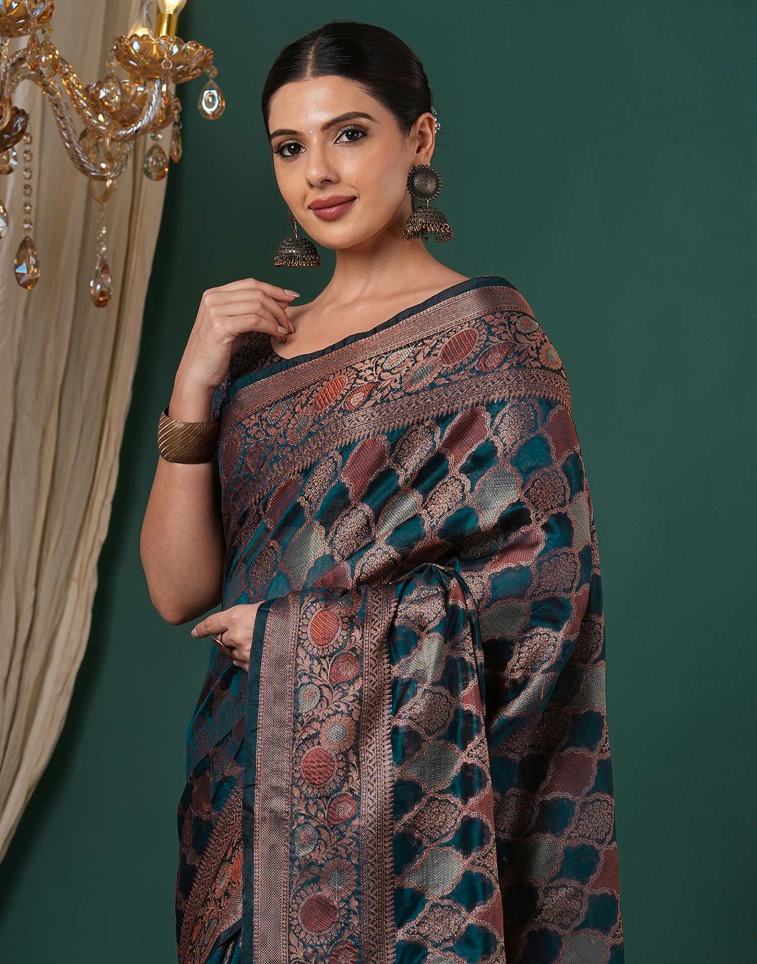 Rama Blue Silk Woven Saree