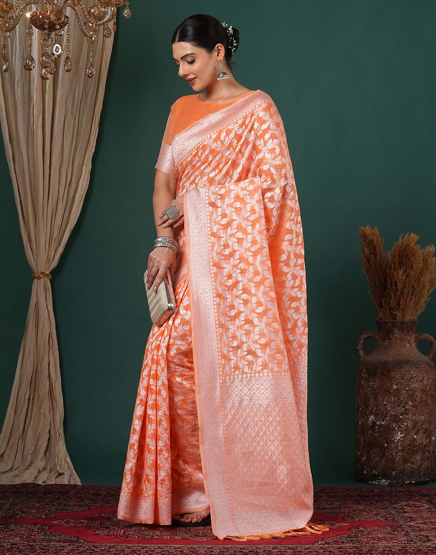 Light Orange Chanderi Woven Saree