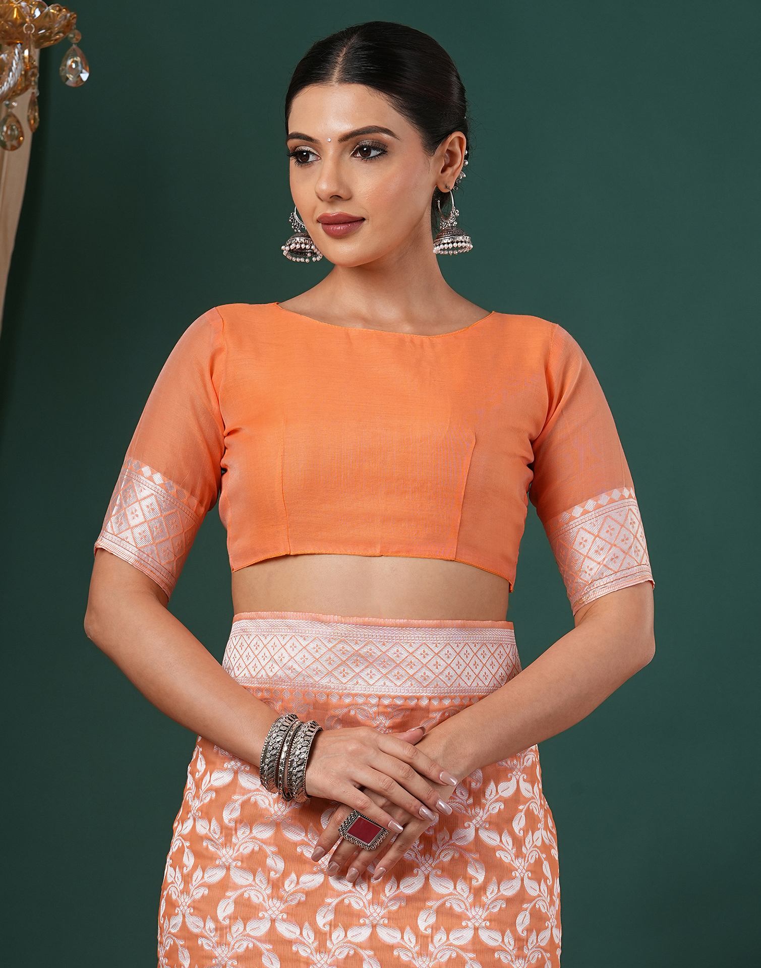 Light Orange Chanderi Woven Saree