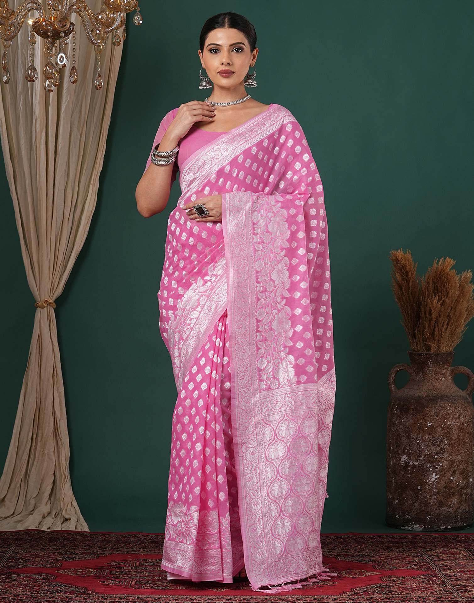 Light Pink Chanderi Woven Saree