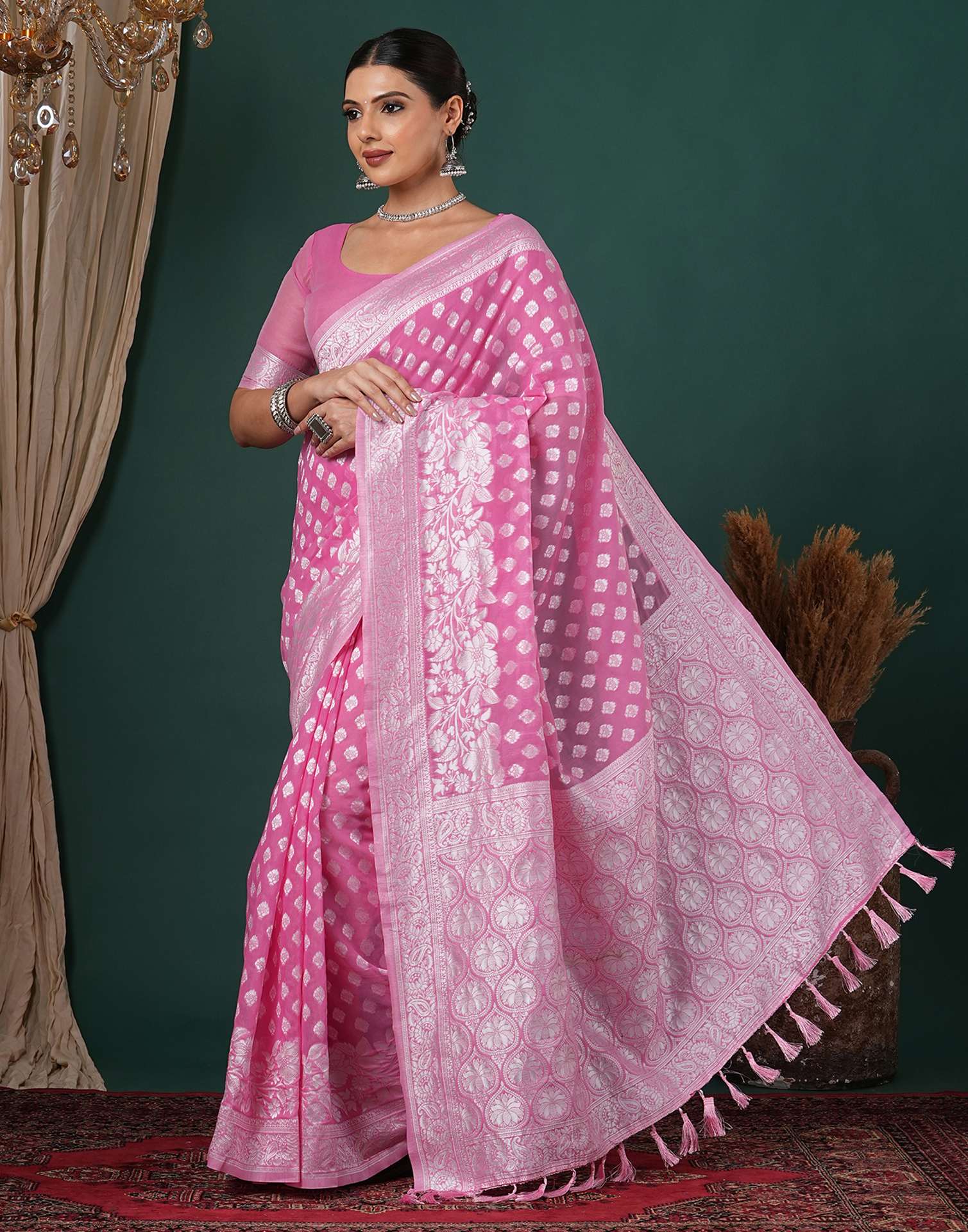 Light Pink Chanderi Woven Saree