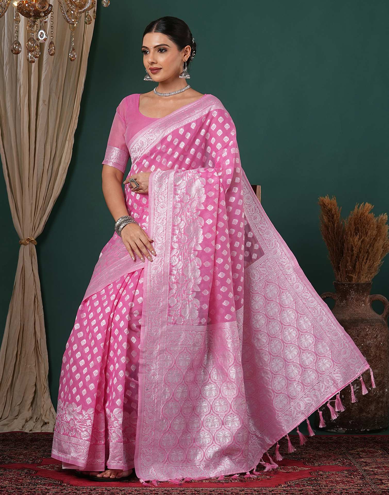 Light Pink Chanderi Woven Saree