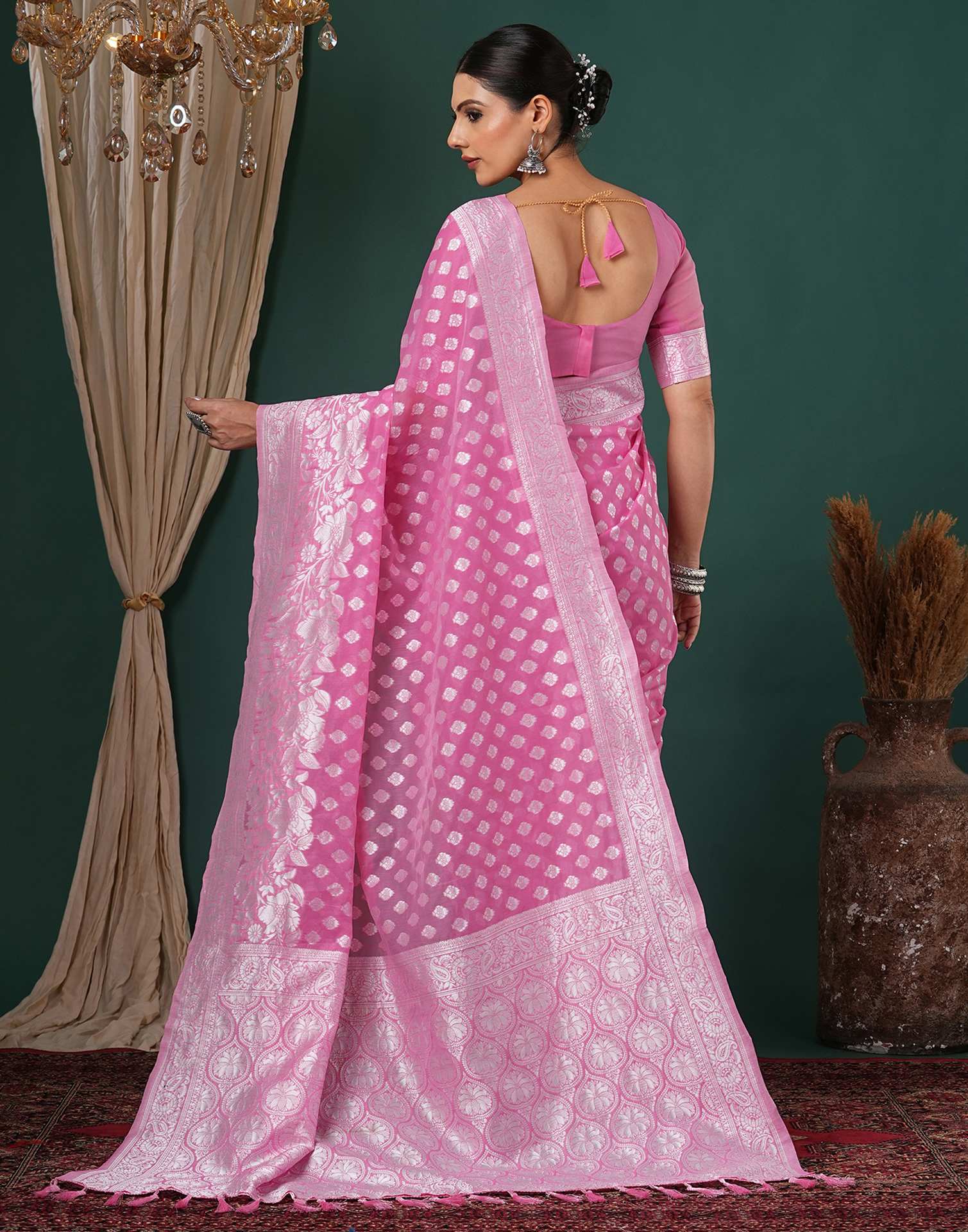 Light Pink Chanderi Woven Saree